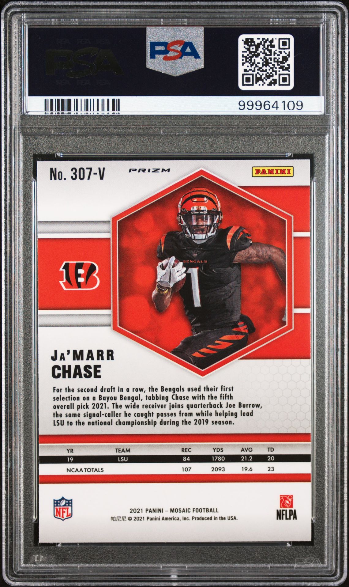 2021 Panini Mosaic Ja'marr Chase #307V (Var-No Huddle Silver) N0: Authentic back