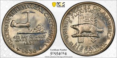 1936 50C Wisconsin MS67+ 