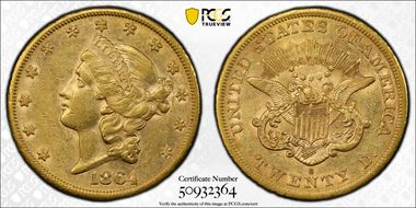 1864-S $20 AU55
