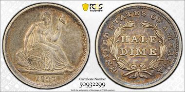 1837 H10C Seated, Large Date AU50