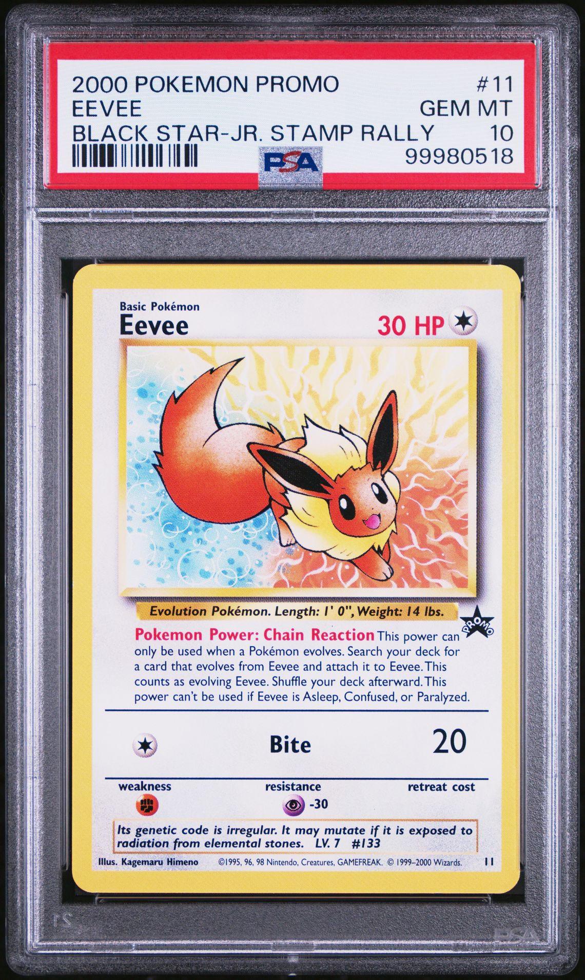 2000 Pokemon Promo Black Star Eevee #11 (Black Star-Jr. Stamp Rally) Gem Mt 10 front
