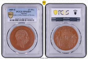 1889-E (5 Mk) House of Wettin KM-1249a  Bronzed AE SP66