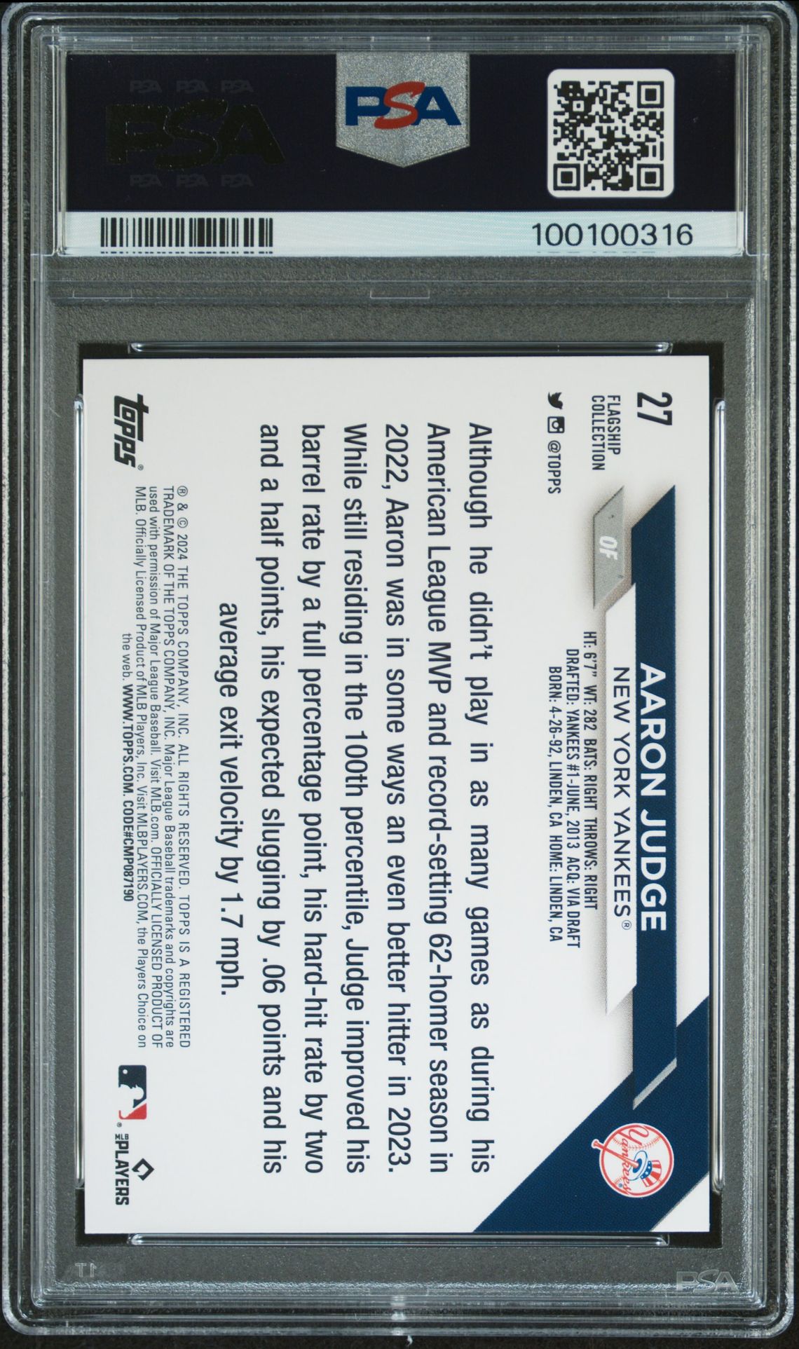 2024 Topps Flagship Collection Aaron Judge #27 Mint 9 back