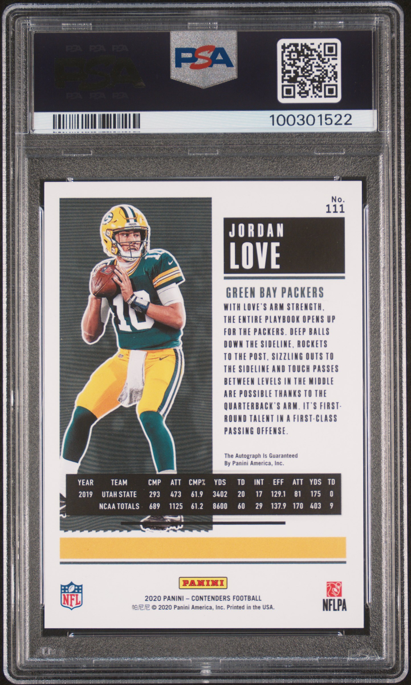 2020 Panini Contenders Jordan Love #111 (Autograph) Gem Mt 10 back