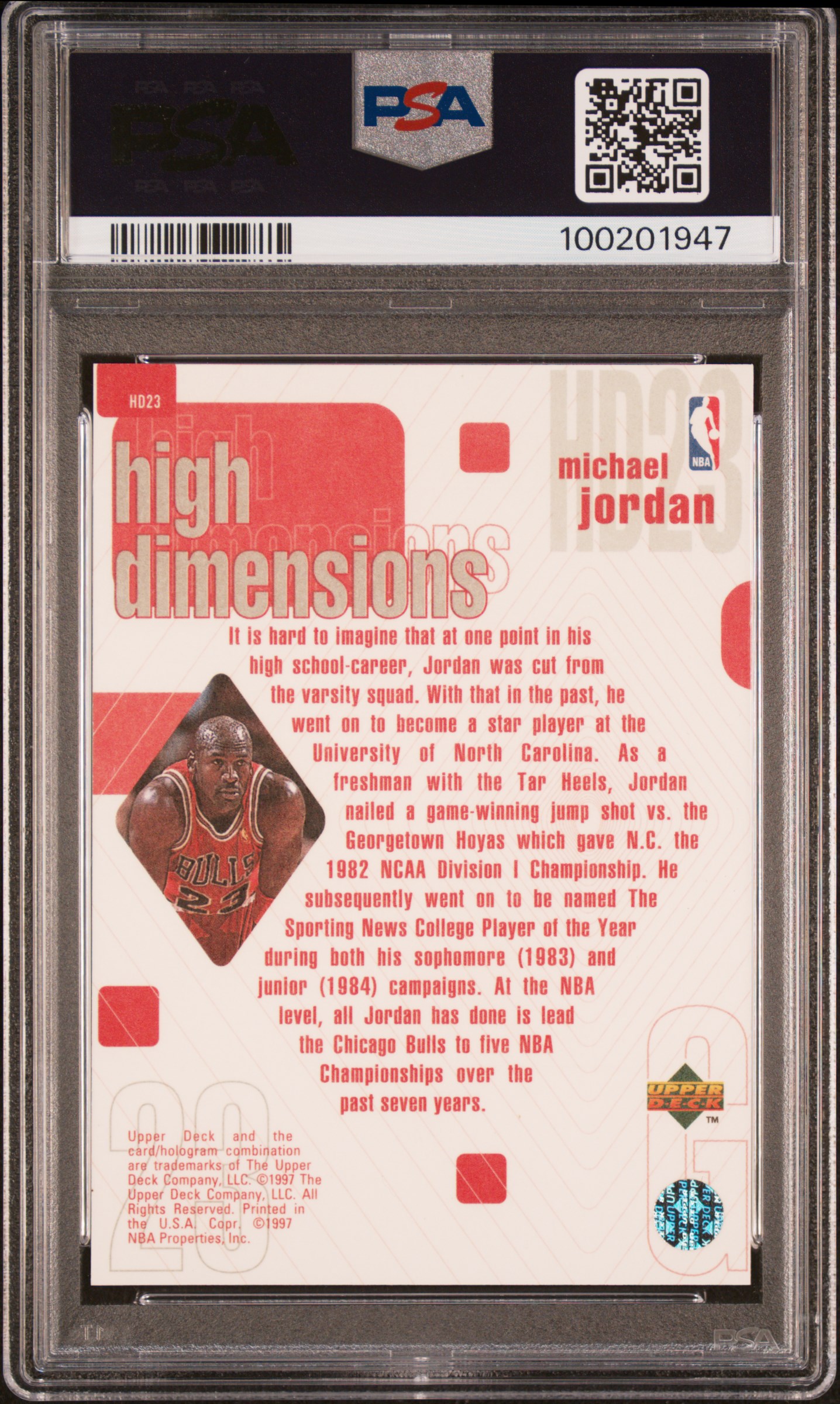 1997 Upper Deck High Dimensions Michael Jordan #Hd23 Mint 9 back