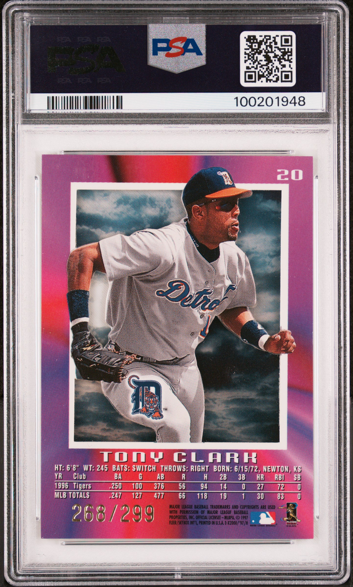 1997 Skybox E-X 2000 Tony Clark #20 (Credentials) Nm-Mt 8 back