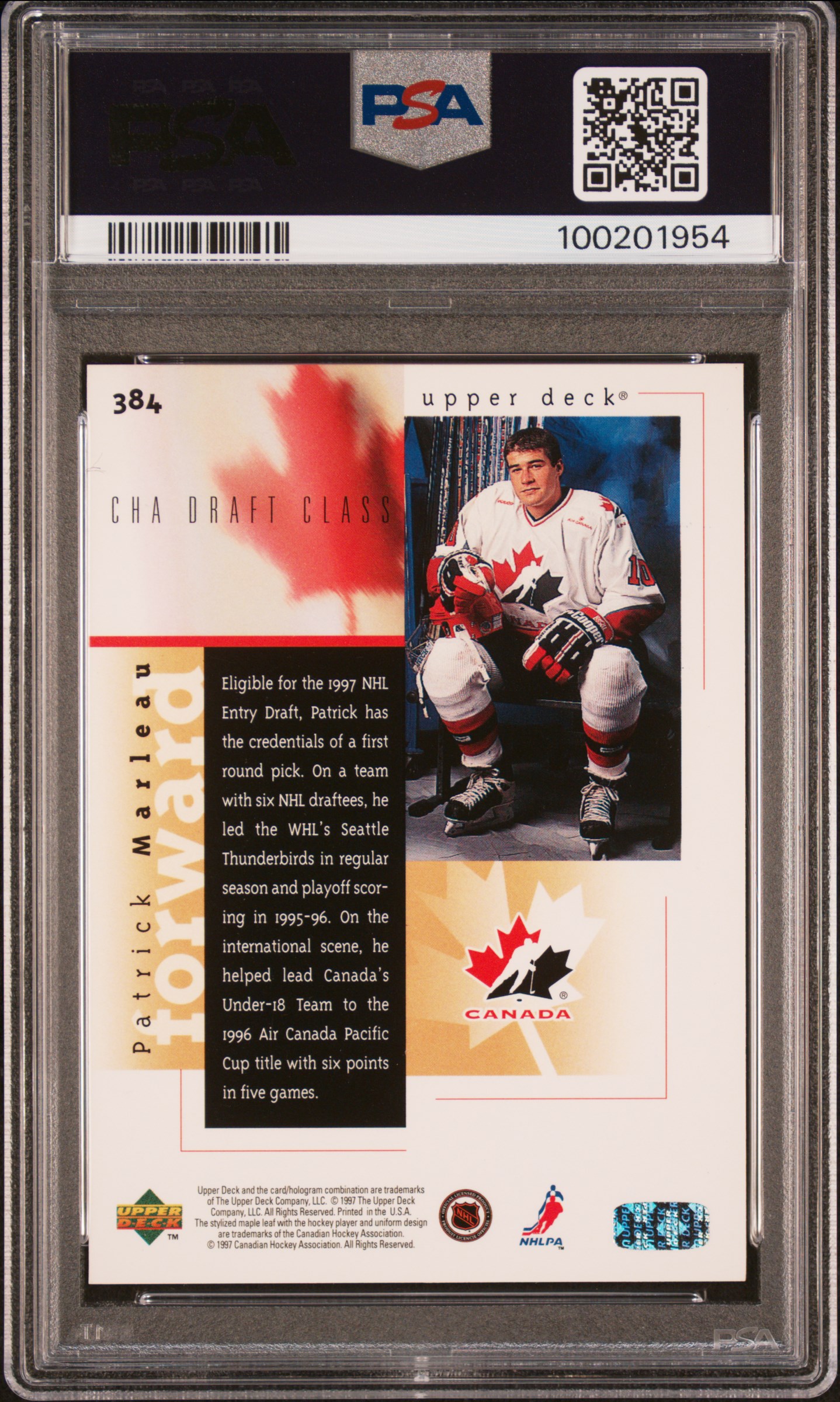 1996 Upper Deck Patrick Marleau #384 Mint 9 back