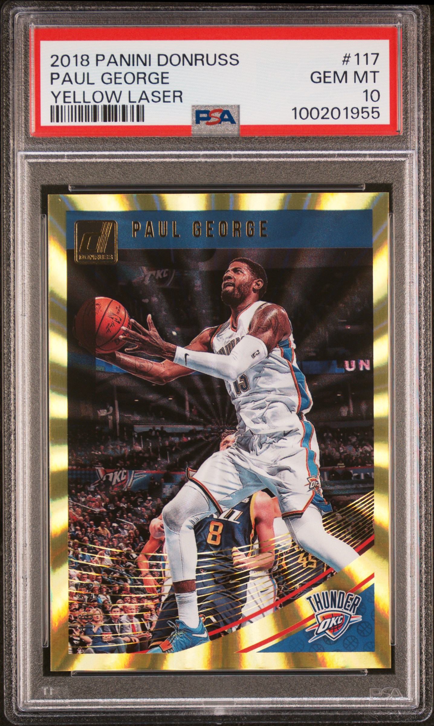 2018 Panini Donruss Paul George #117 (Yellow Laser) Gem Mt 10 front
