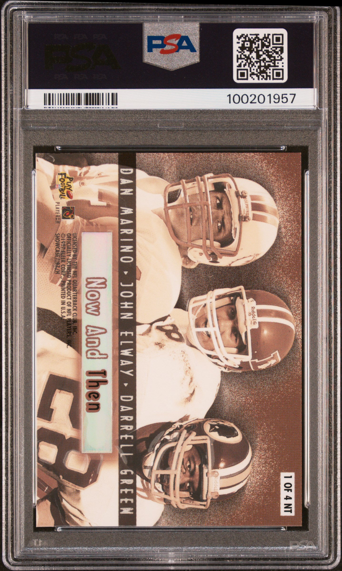 1997 Flair Showcase Now & Then Elway/Green/Marino #1 (Now & Then) Mint 9 back