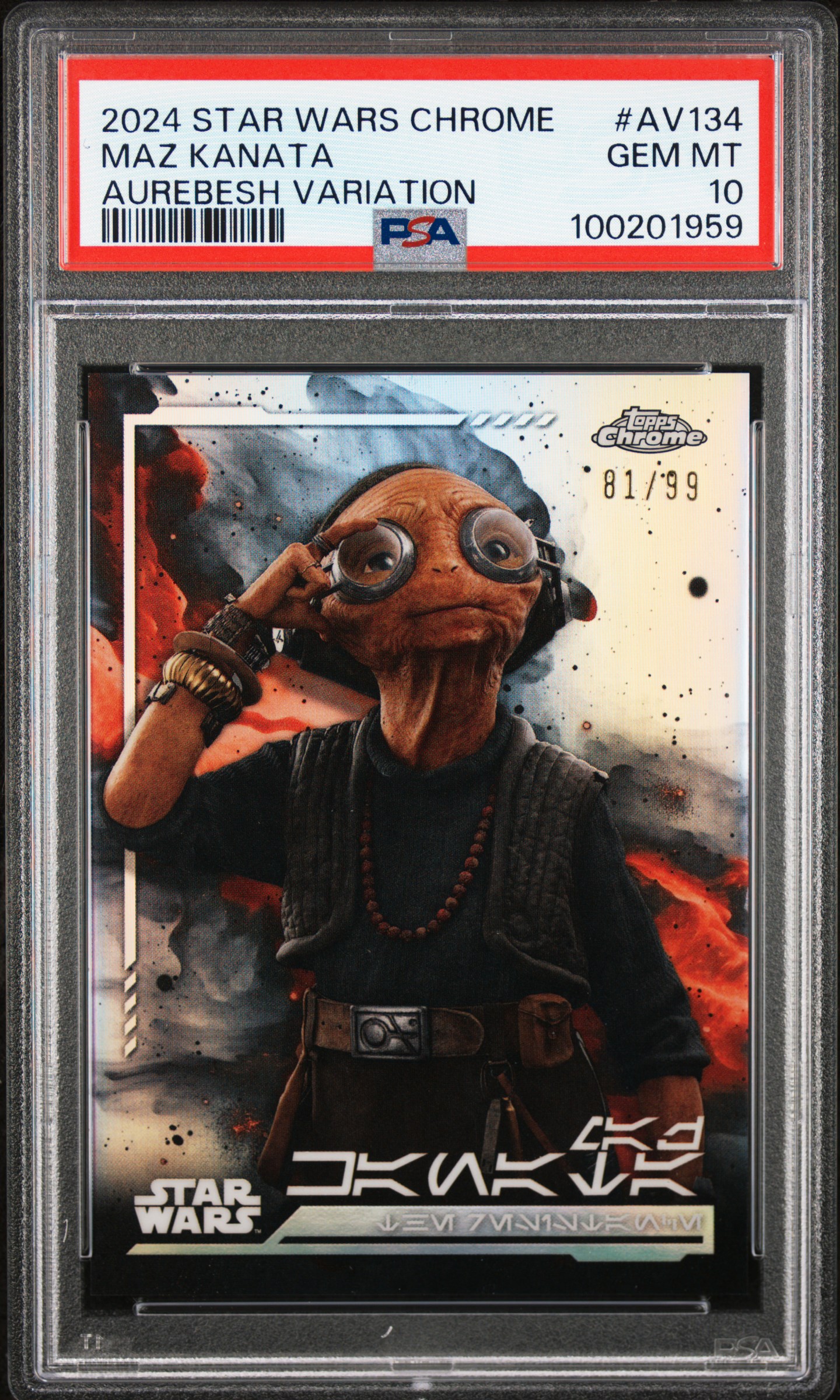 2024 Topps Chrome Star Wars Maz Kanata #Av134 (Aurebesh Variation) Gem Mt 10 front