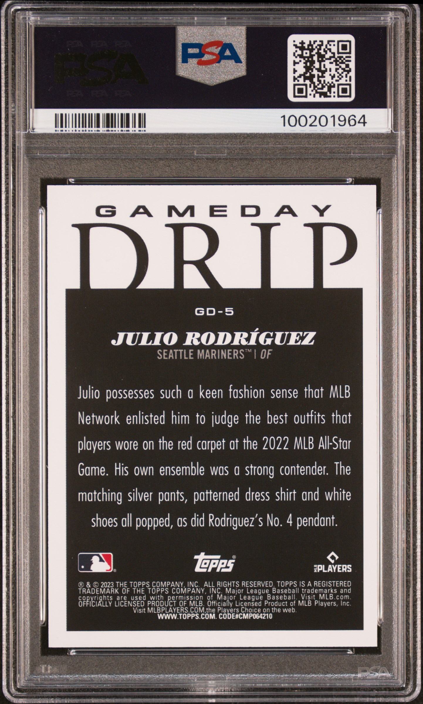 2023 Topps Big League Game Day Drip Julio Rodriguez #Gd5 (Game Day Drip) Gem Mt 10 back