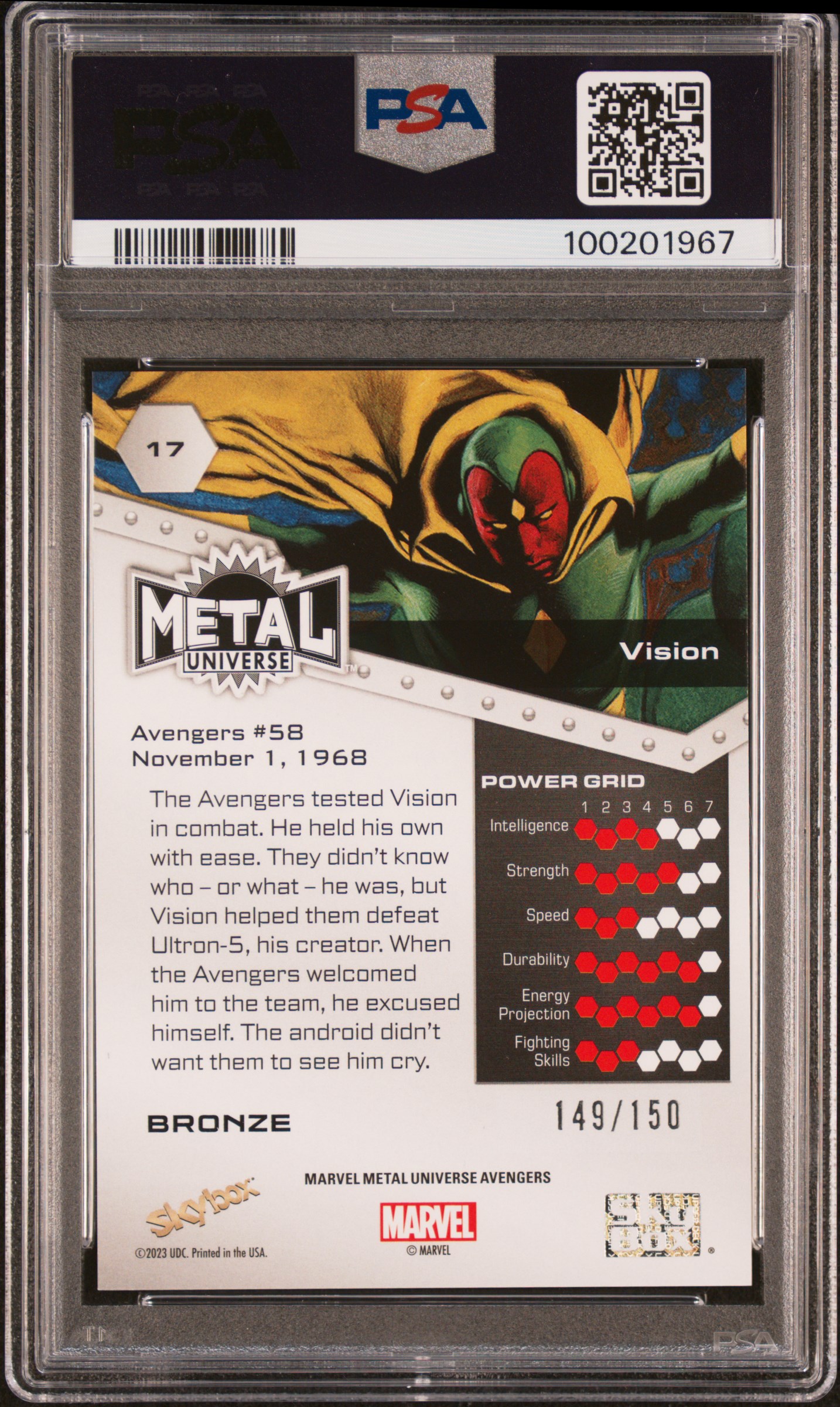2024 Skybox Metal Universe Avengers Vision #17 (Bronze Fx) Gem Mt 10 back