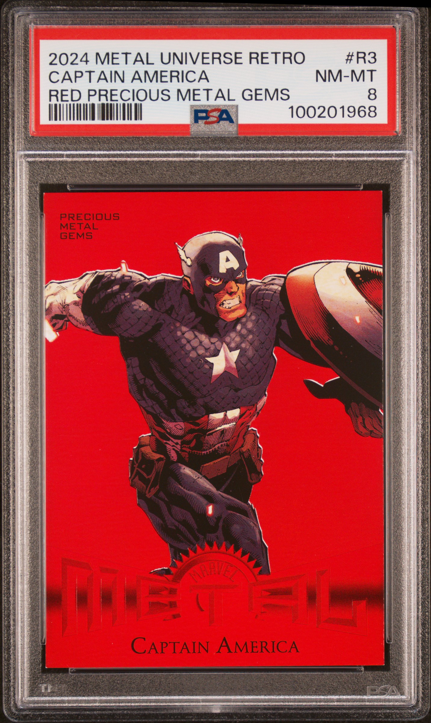 2024 Skybox Marvel Metal Universe Retro Captain America #R3 (Red Precious Metal Gems) Nm-Mt 8 front