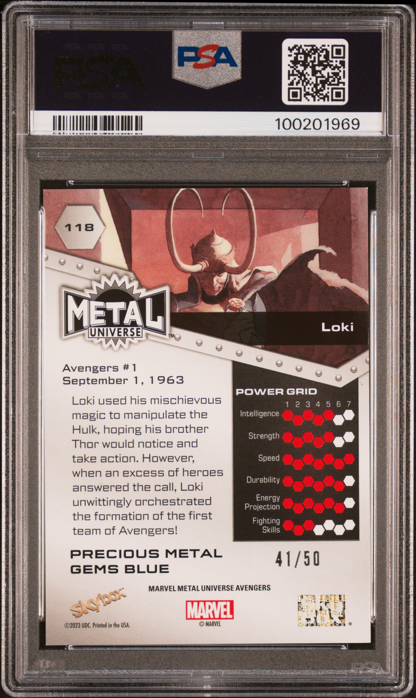 2024 Skybox Metal Universe Avengers Loki #118 (Blue Precious Metal Gems) Nm-Mt 8 back