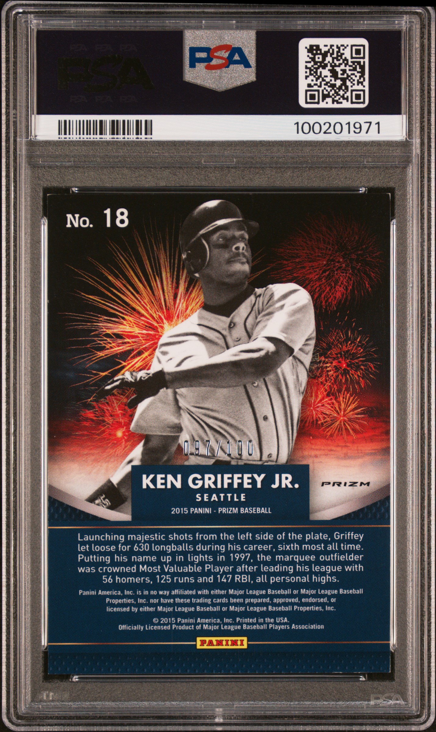 2015 Panini Prizm Fireworks Ken Griffey Jr. #18 (Fireworks-Flash Prizm) Nm-Mt 8 back