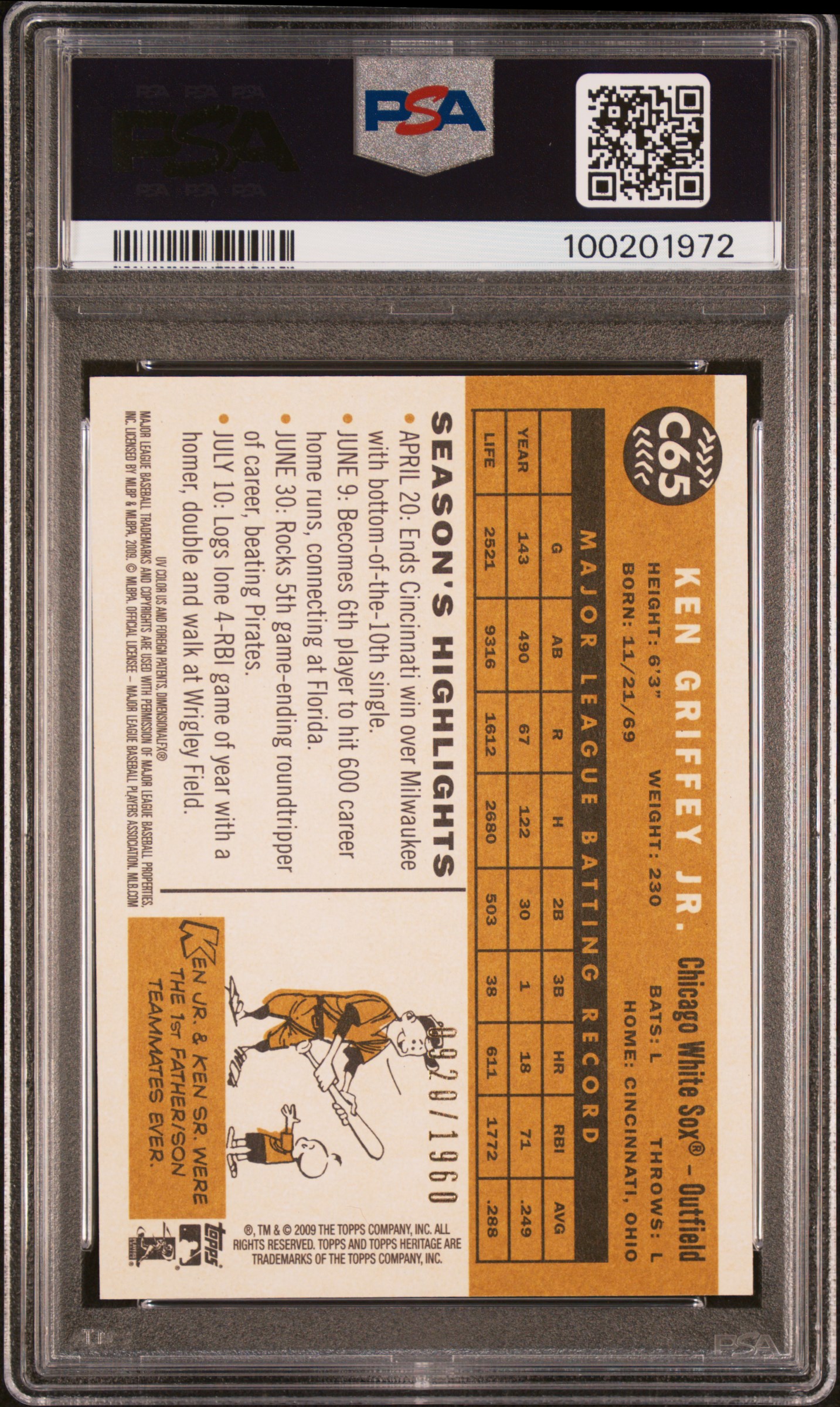 2009 Topps Heritage Chrome Ken Griffey Jr. #C65 (Chrome) Mint 9 back