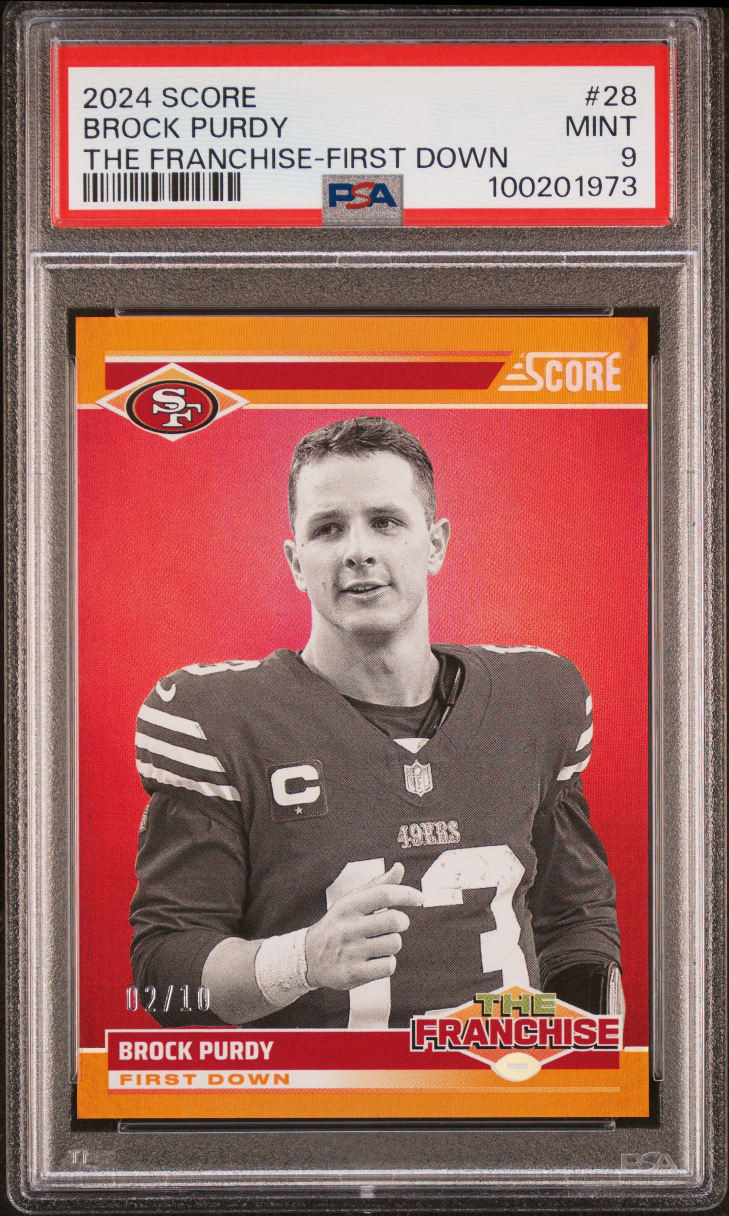 2024 Panini Score The Franchise Brock Purdy #28 (The Franchise-First Down) Mint 9 front