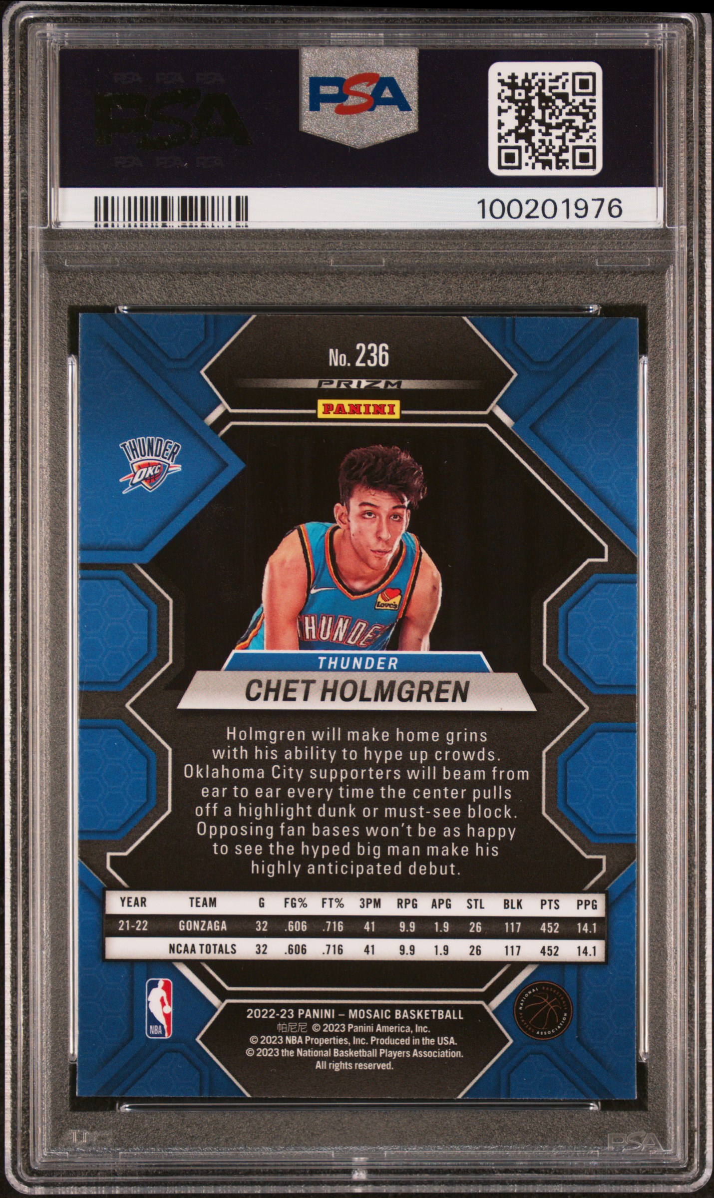 2022 Panini Mosaic Chet Holmgren #236 (Reactive Blue) Nm 7 back