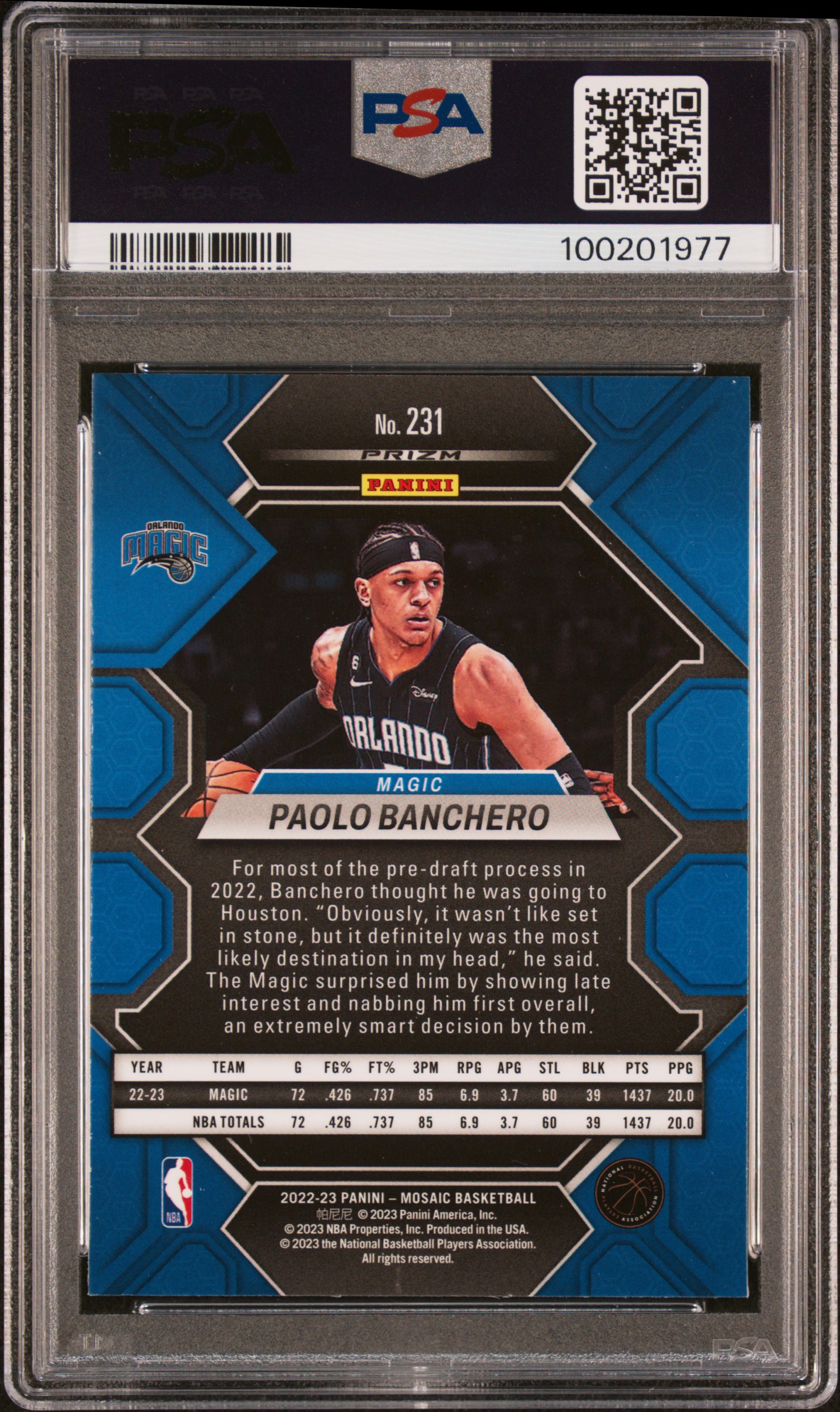 2022 Panini Mosaic Paolo Banchero #231 (Reactive Blue) Nm-Mt 8 back