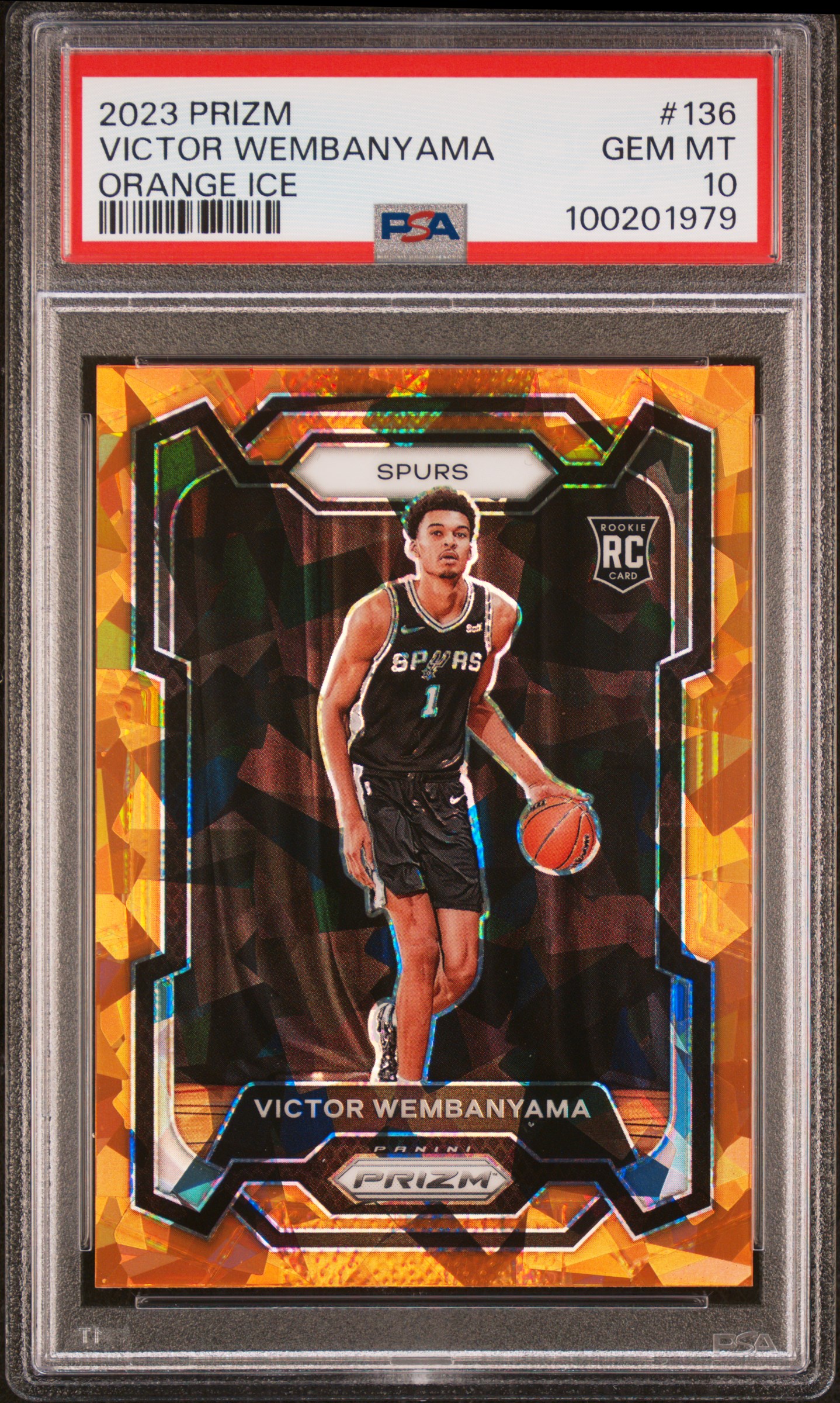 2023 Panini Prizm Victor Wembanyama #136 (Orange Ice) Gem Mt 10 front