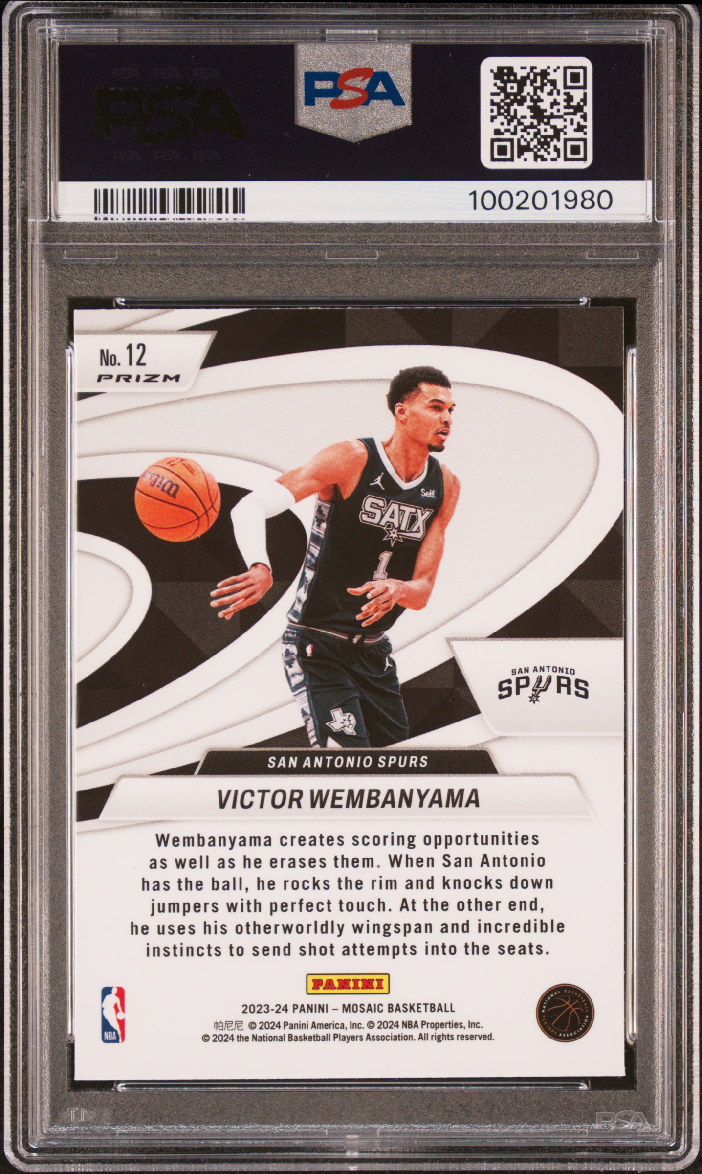 2023 Panini Mosaic Give And Go Victor Wembanyama #12 (Give And Go-Green) Mint 9 back