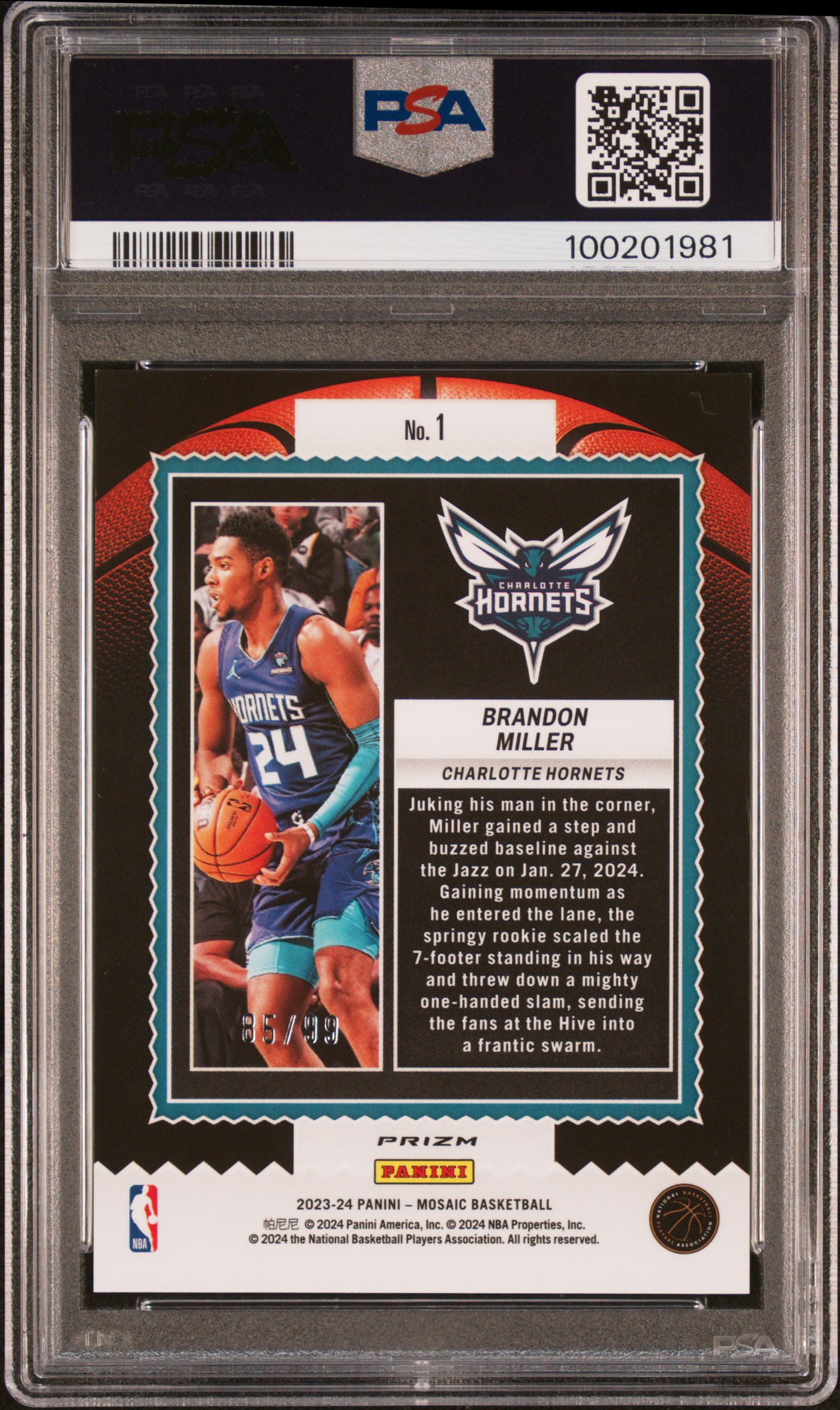 2023 Panini Mosaic Jam Masters Brandon Miller #1 (Jam Masters-Reactive Blue) Mint 9 back