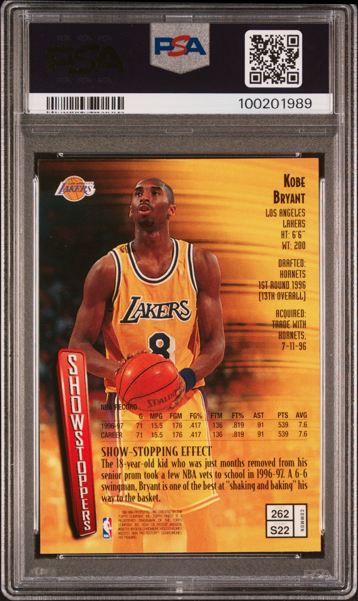 1997 Finest Kobe Bryant #262 Ex-Mt 6 back