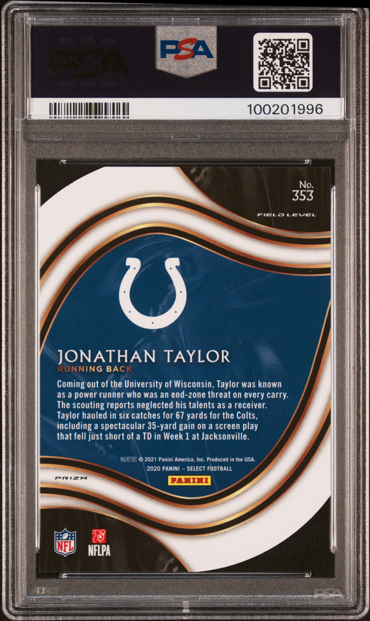 2020 Panini Select Jonathan Taylor #353 (Die-Cut Light Blue Prizm) Mint 9 back