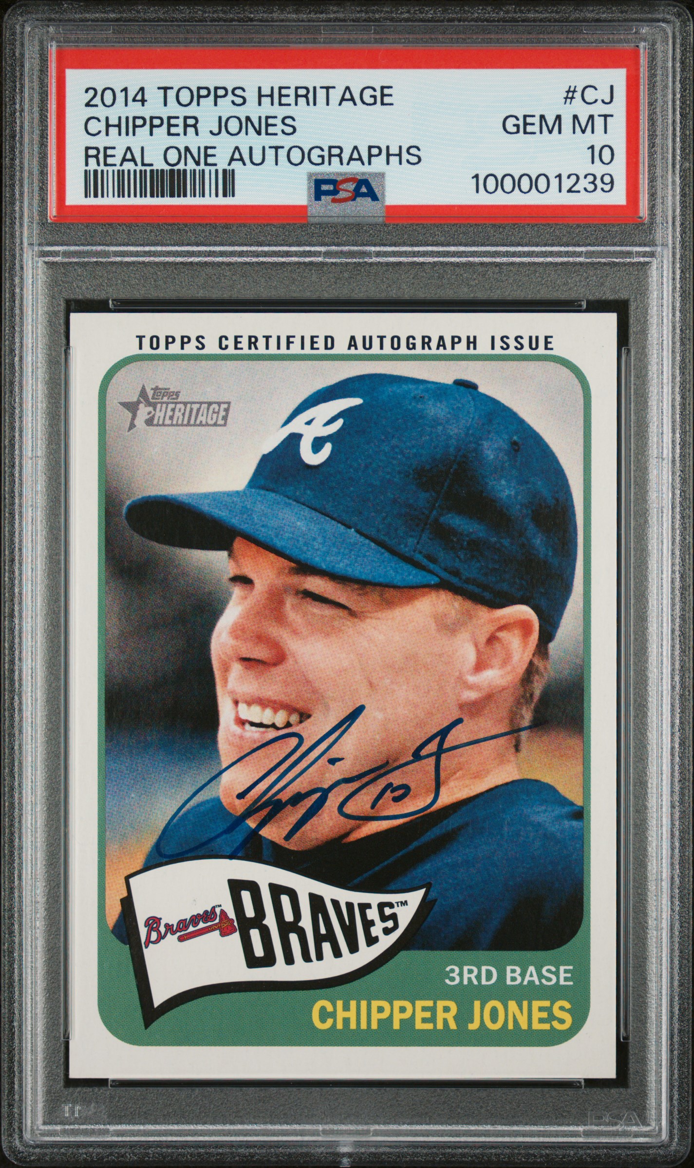 2014 Topps Heritage Real One Autographs Chipper Jones #Cj (Real One Autographs) Gem Mt 10 front