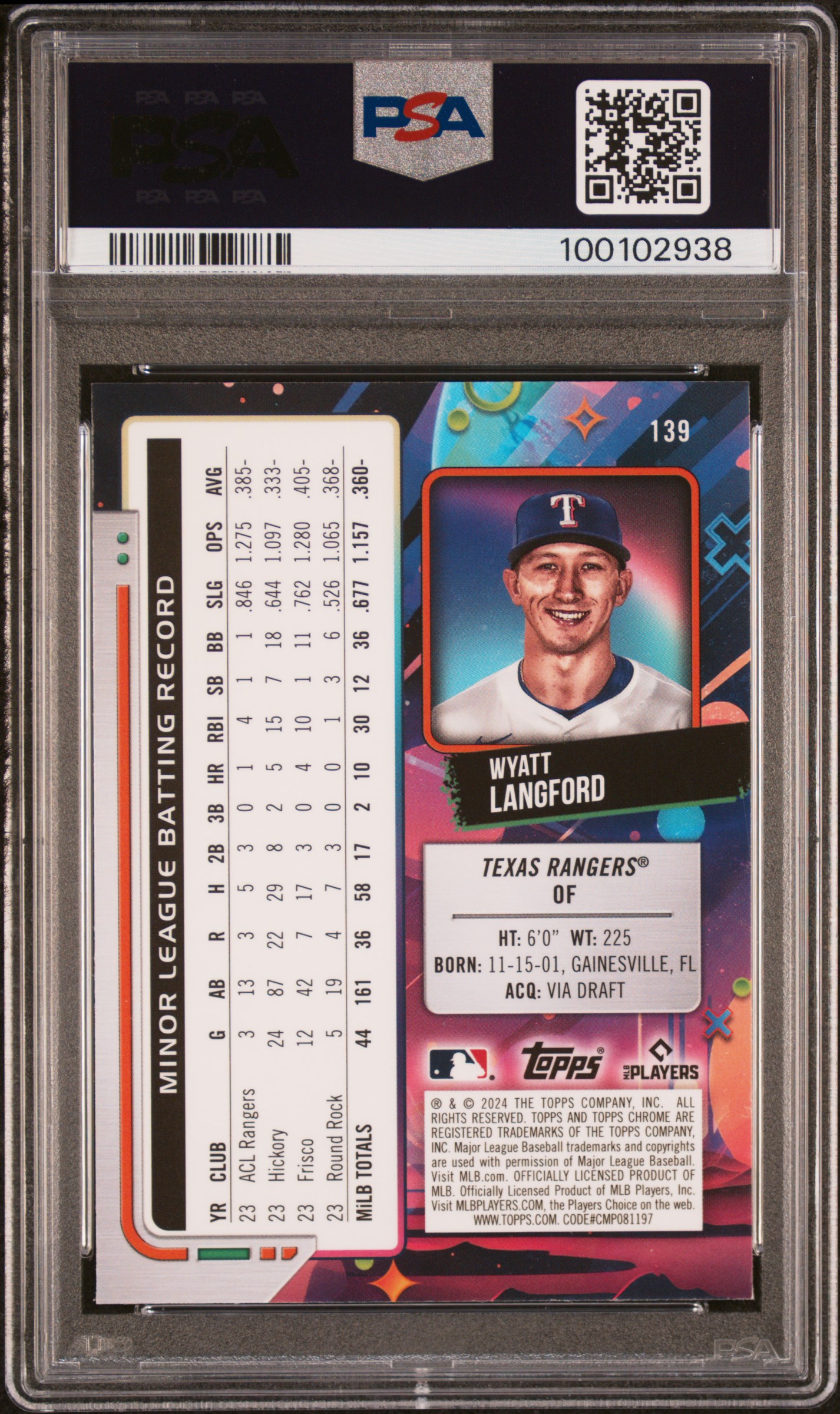 2024 Topps Chrome Cosmic Wyatt Langford #139 (White Hole Refractor) Mint 9 back