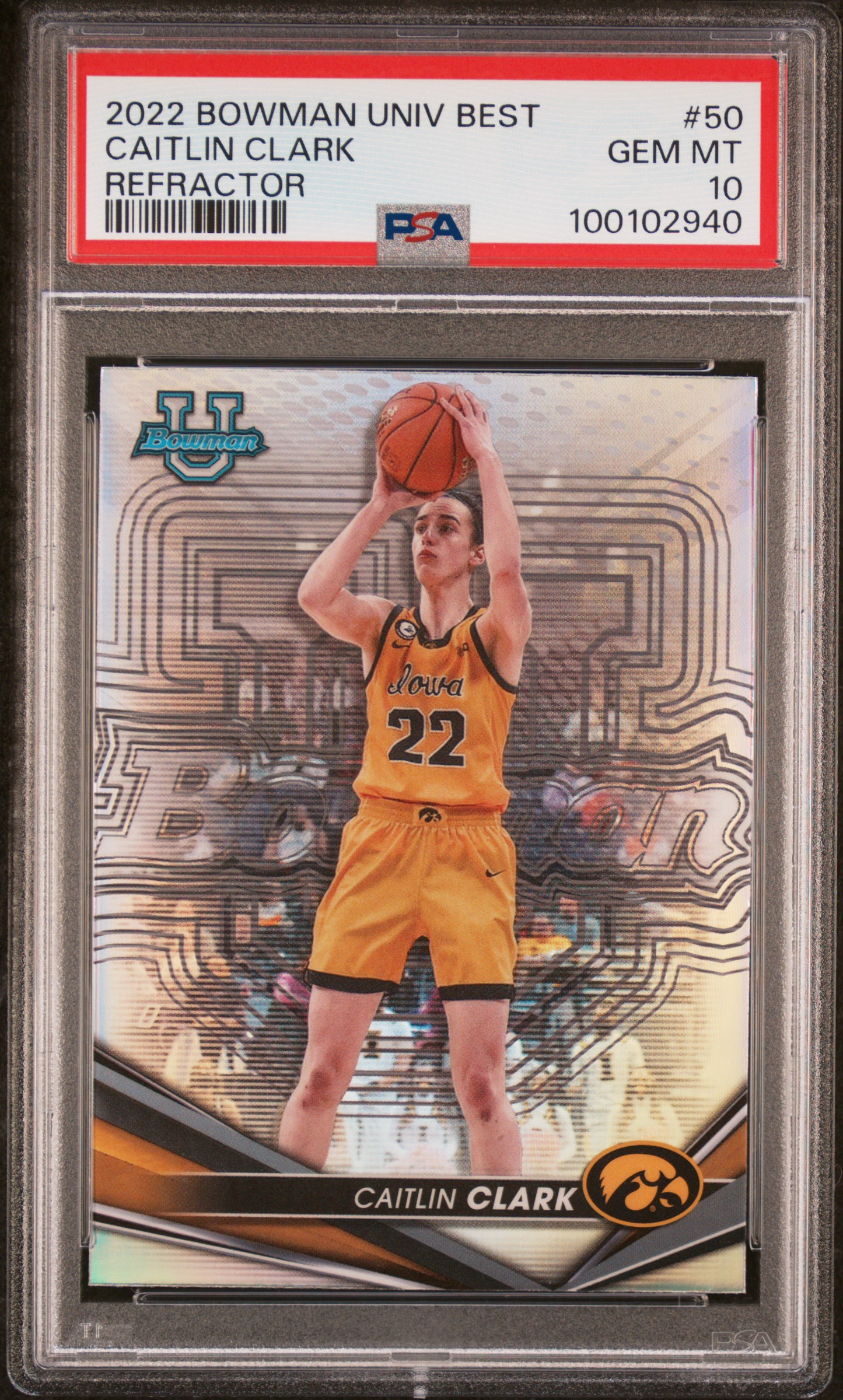 2022 Bowman University Best Caitlin Clark #50 (Refractor) Gem Mt 10 front