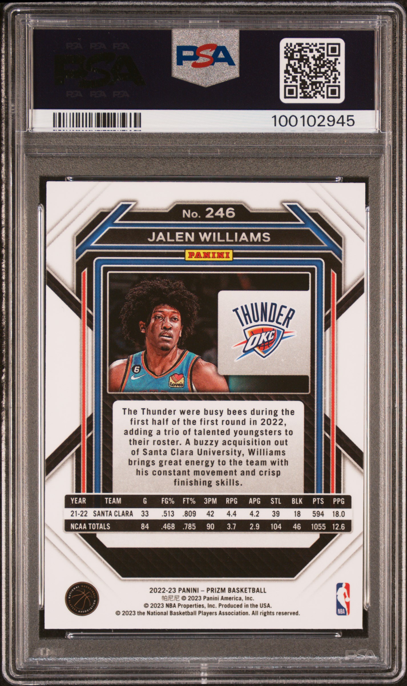 2022 Panini Prizm Jalen Williams #246 Gem Mt 10 back