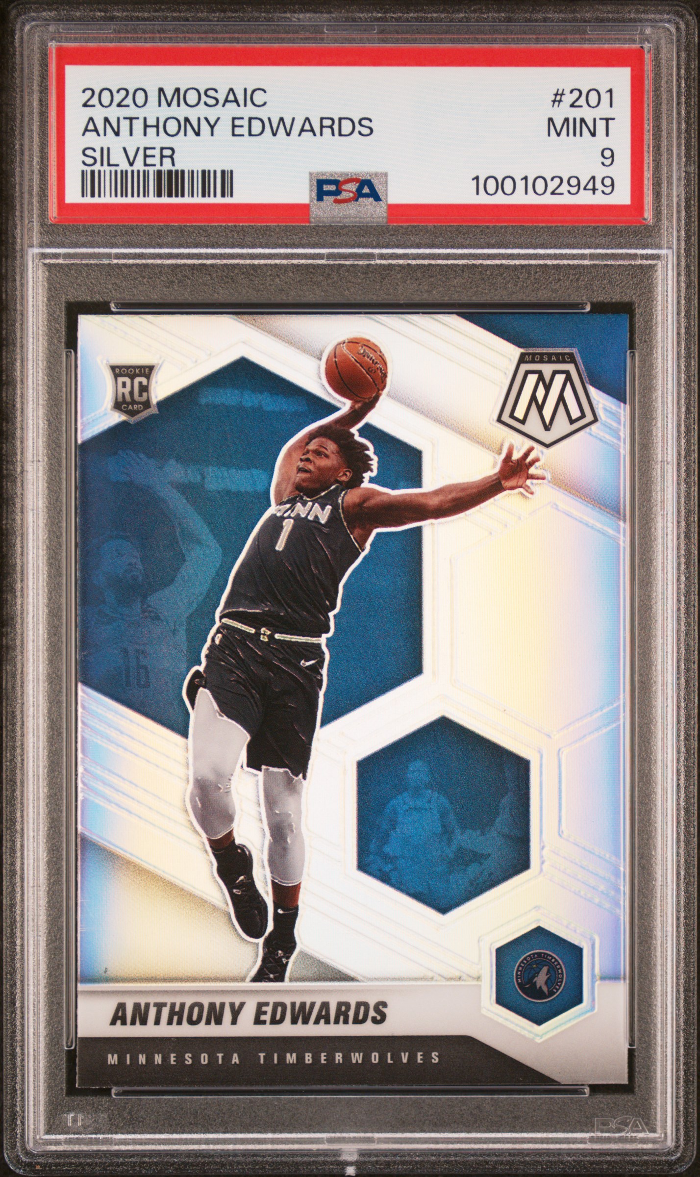 2020 Panini Mosaic Anthony Edwards #201 (Silver) Mint 9 front