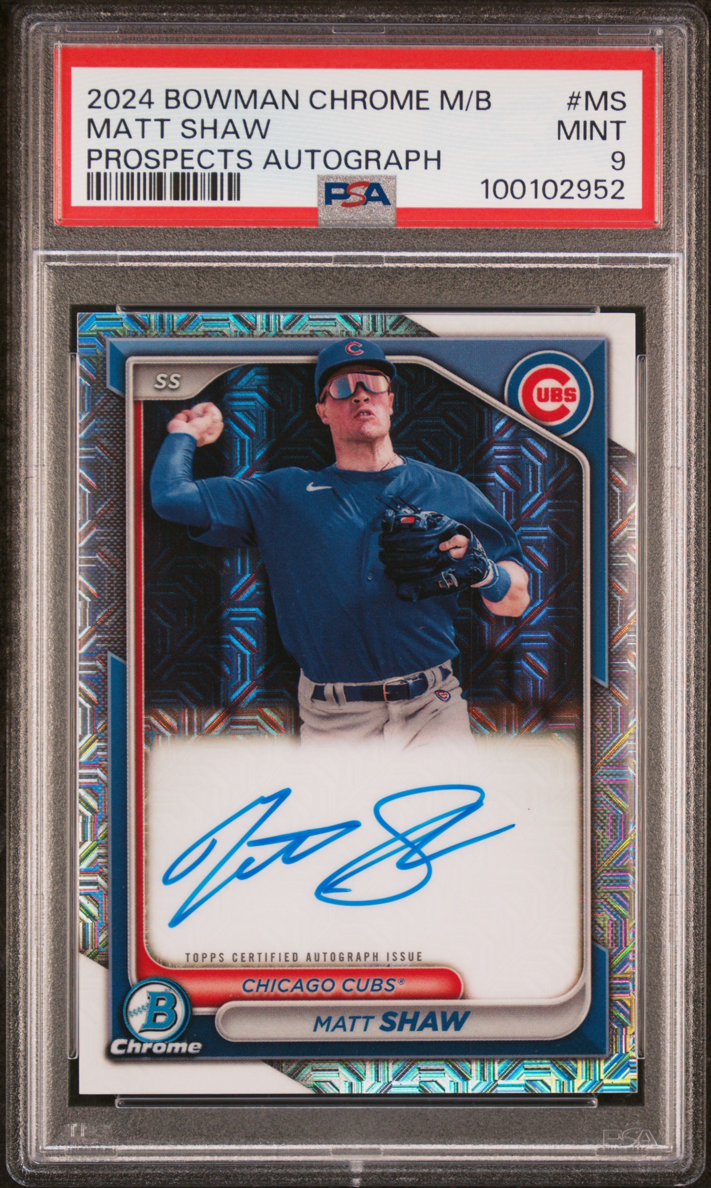 2024 Bowman Mega Box Chrome Bowman Prospect Mega Autographs Matt Shaw #Ms (Prospects Autograph) Mint 9 front