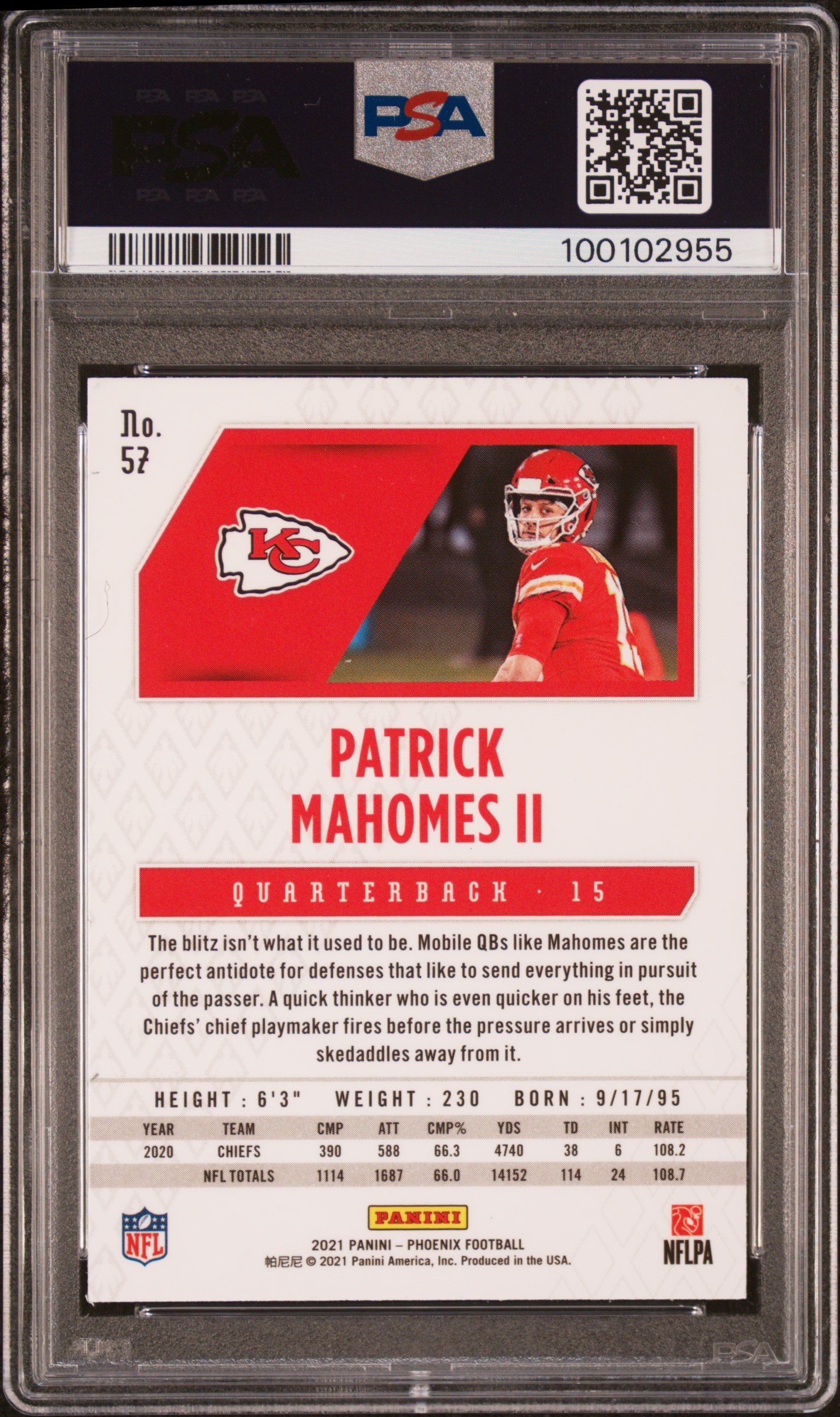 2021 Panini Phoenix Patrick Mahomes Ii #57 (Celestial) Mint 9 back
