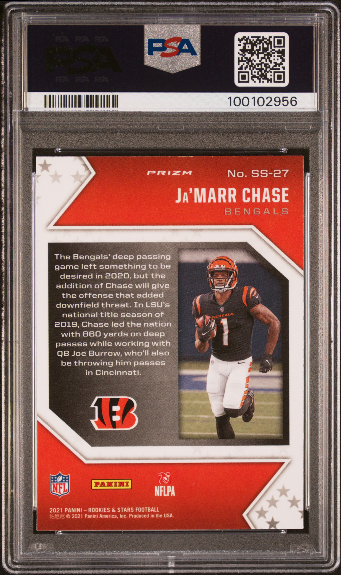 2021 Panini Rookies & Stars Star Studded Ja'marr Chase #Ss-27 (Star Studded-Red Ice) Mint 9 back