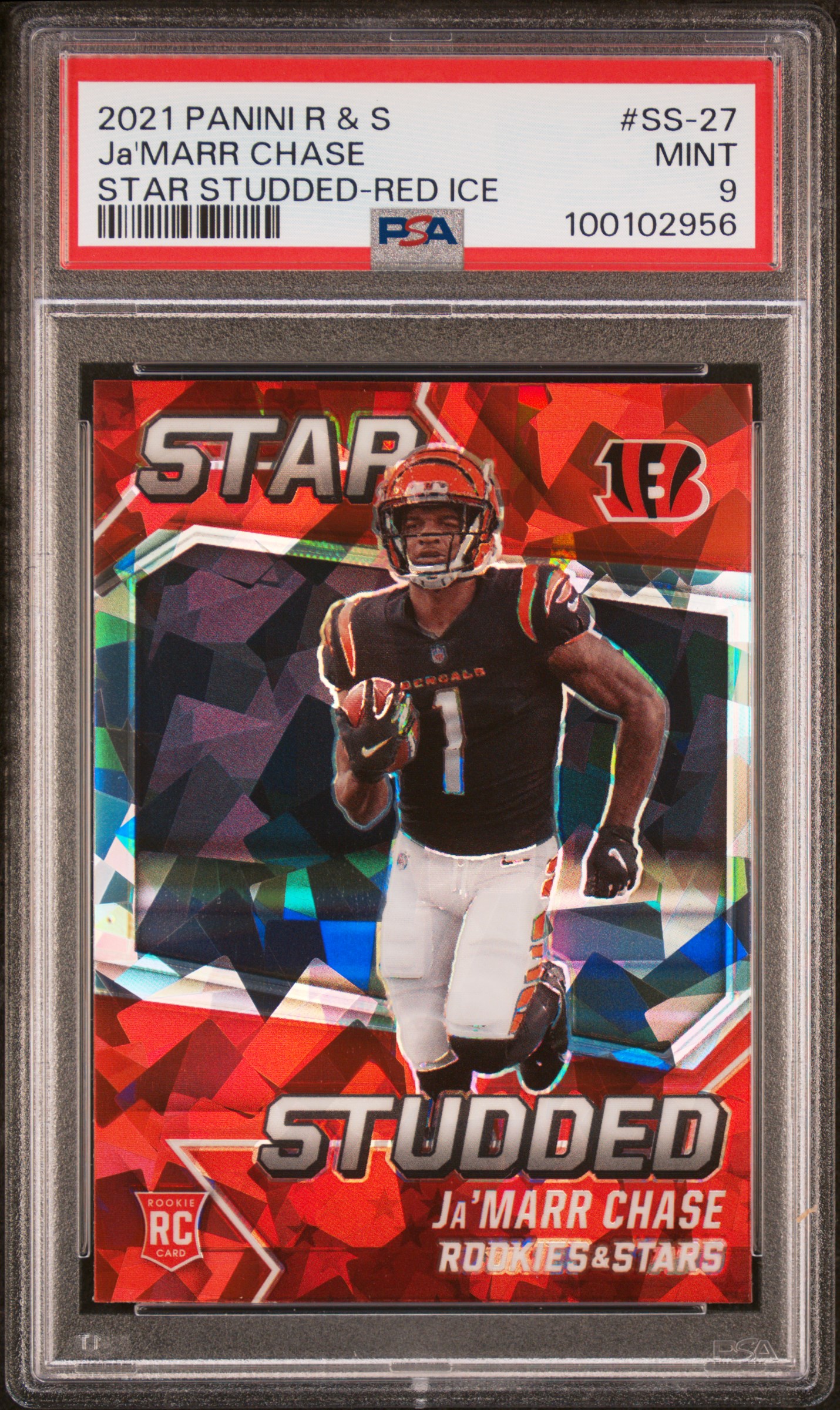 2021 Panini Rookies & Stars Star Studded Ja'marr Chase #Ss-27 (Star Studded-Red Ice) Mint 9 front