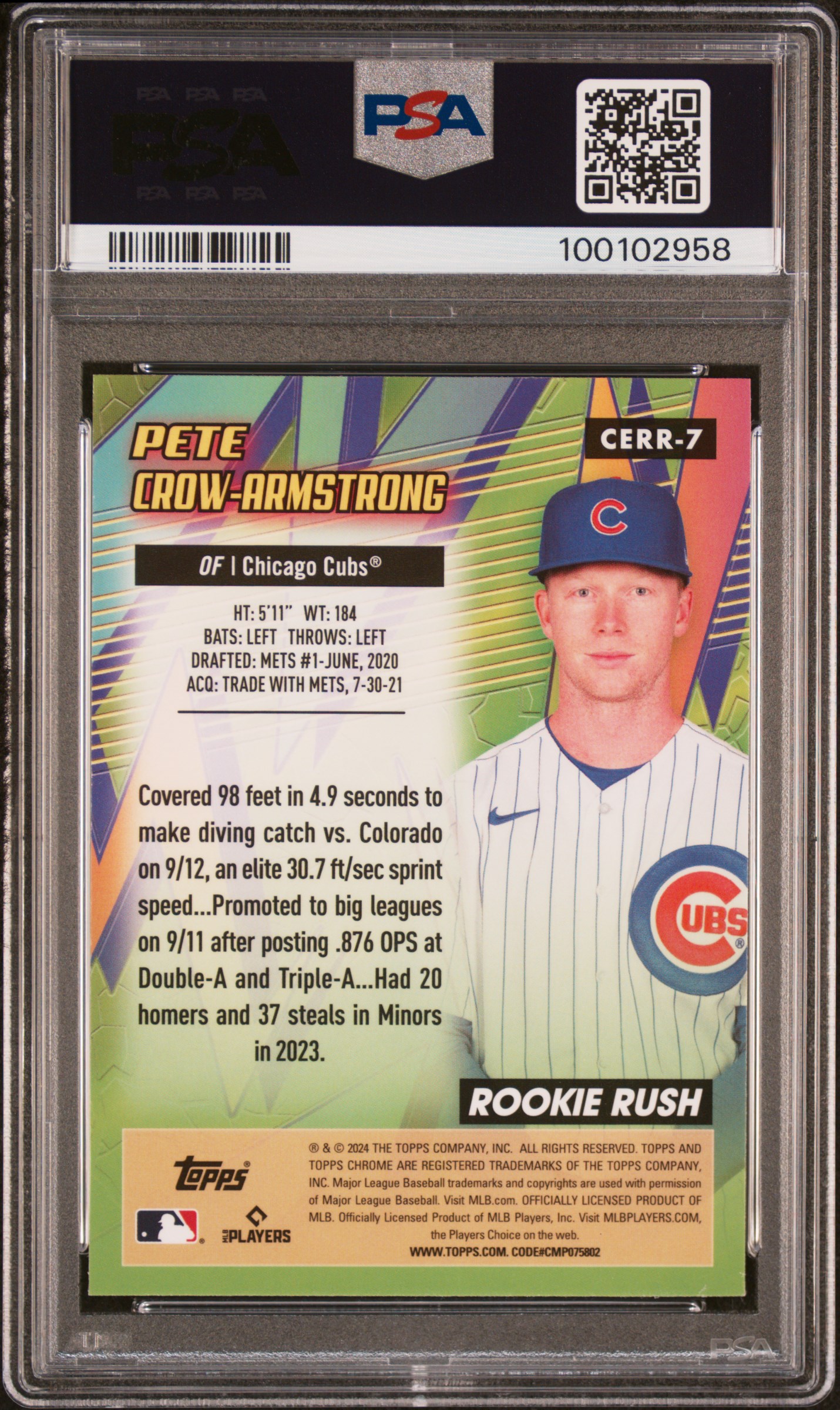 2024 Topps Chrome Chrome All Etch Rookie Rush Pete Crow-Armstrong #7 Gem Mt 10 back