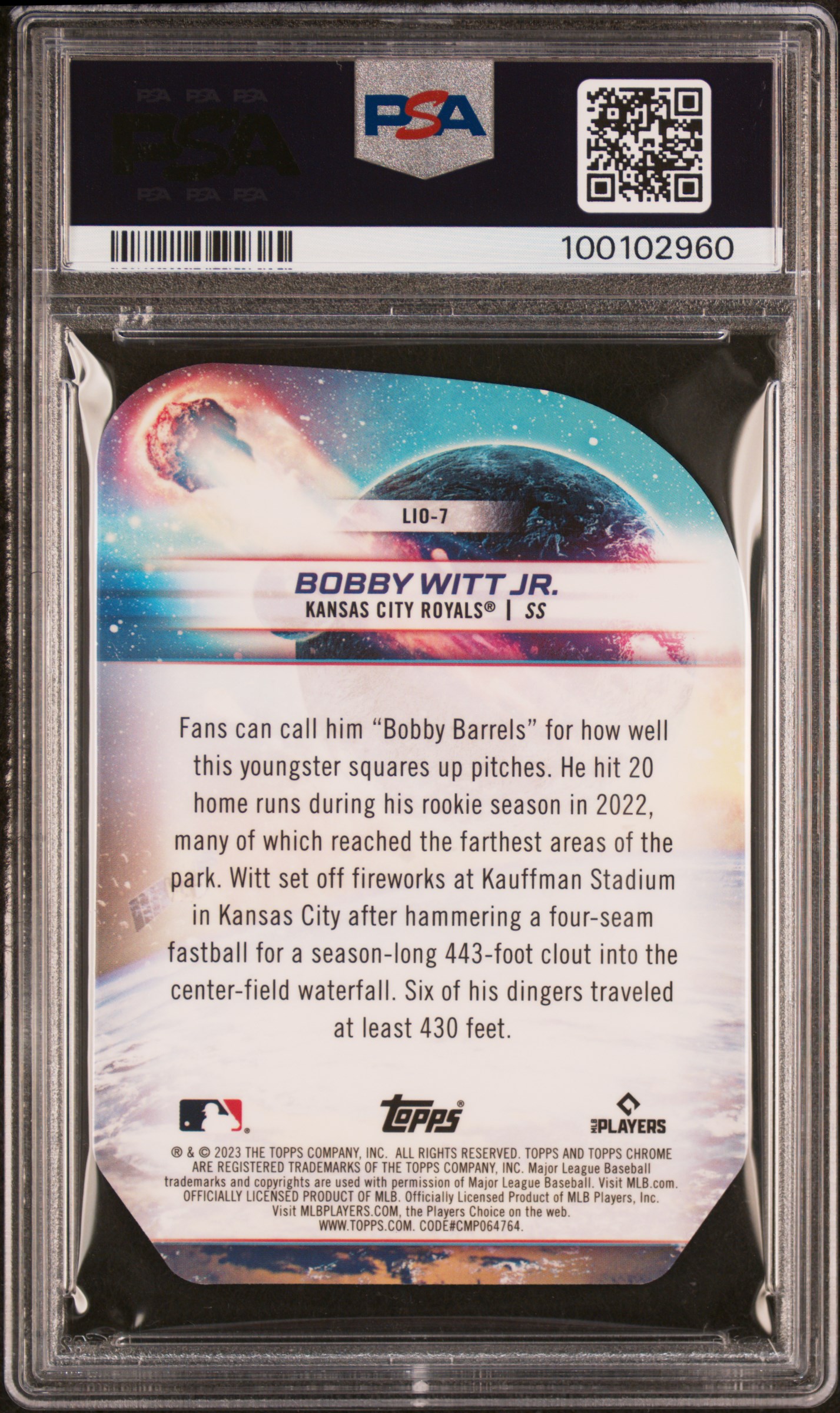 2023 Topps Cosmic Chrome Launched Into Orbit Bobby Witt Jr. #7 Gem Mt 10 back