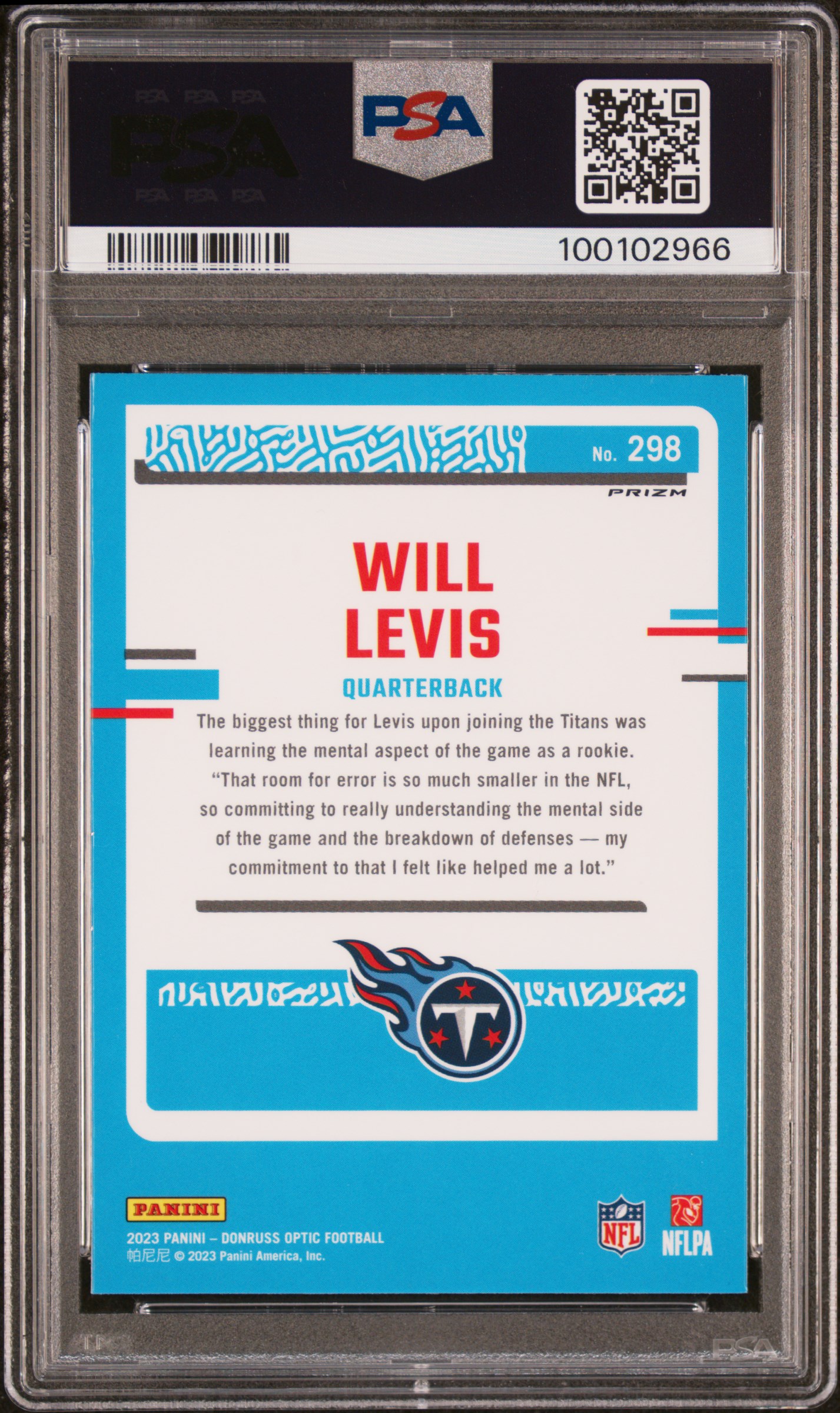 2023 Panini Donruss Optic Will Levis #298 (Stars) Gem Mt 10 back