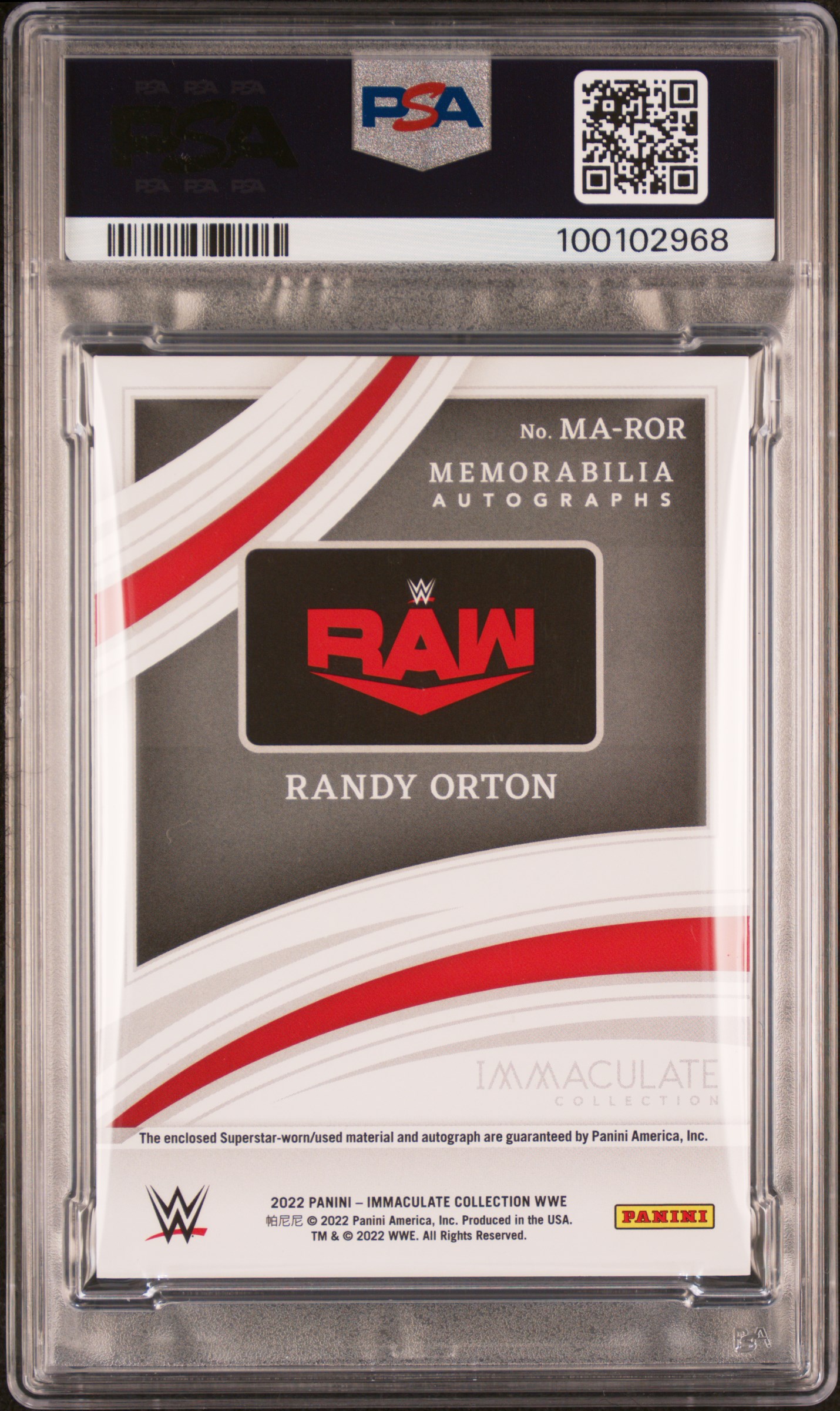 2022 Panini Immaculate Collection Wwe Memorabilia Autographs Randy Orton #Maror (Mem.autographs-Red) Mint 9 back