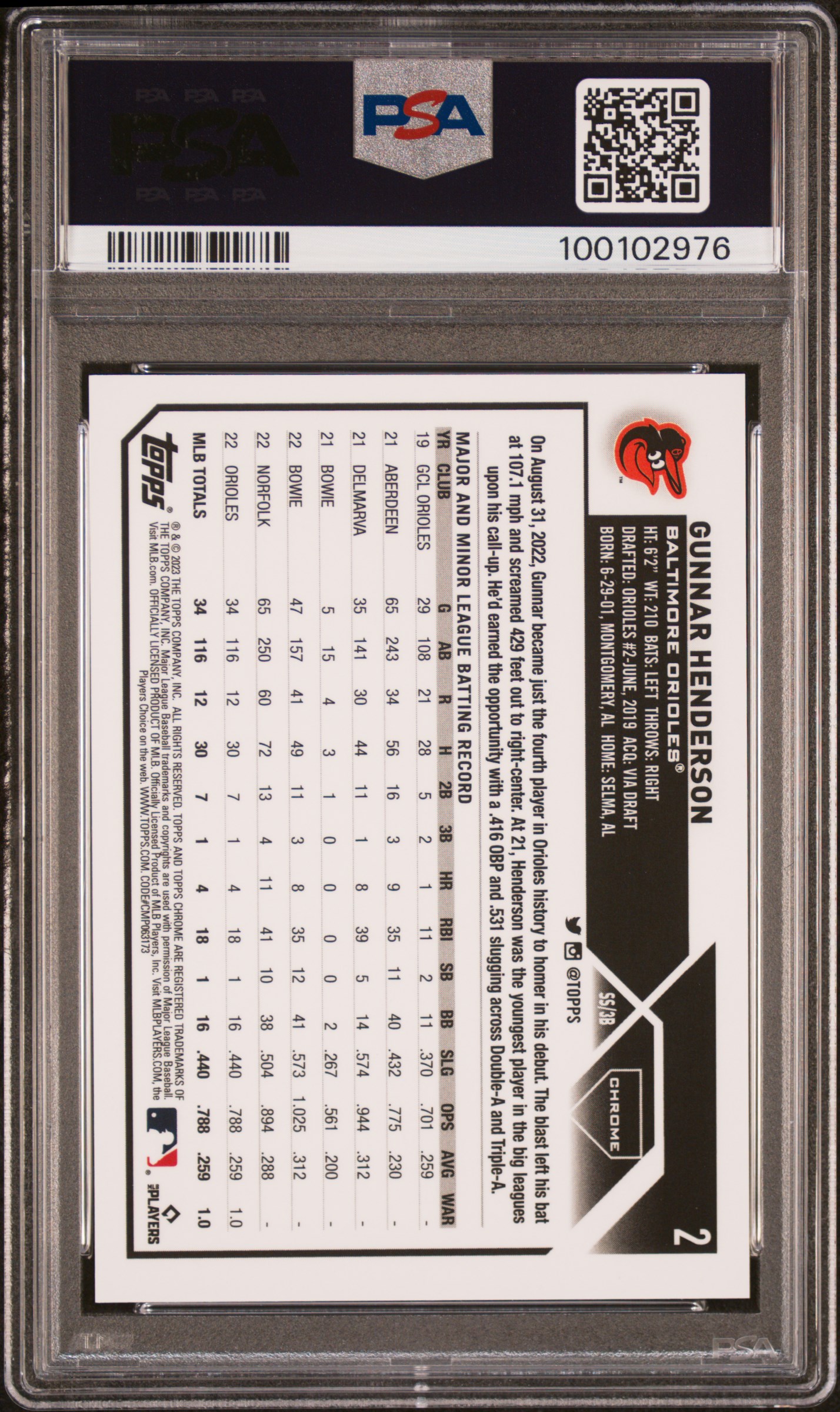 2023 Topps Chrome Gunnar Henderson #2 (Sp) Nm-Mt 8 back