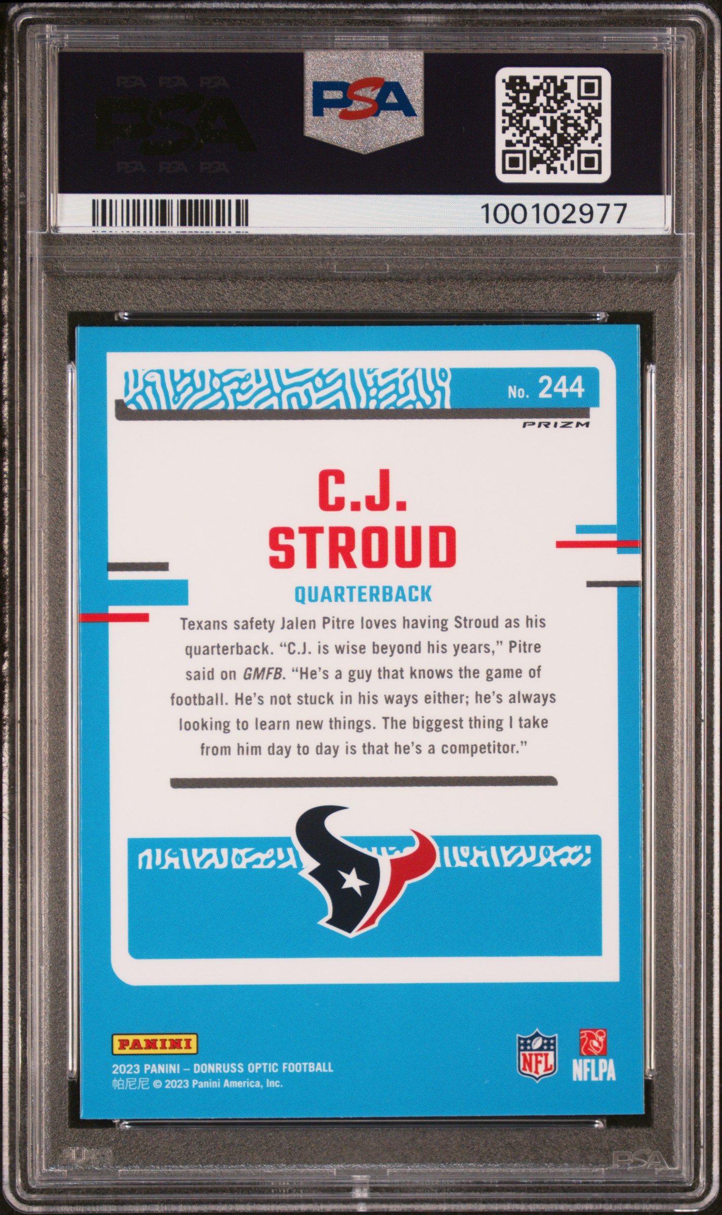 2023 Panini Donruss Optic Cj Stroud #244 (Stars) Gem Mt 10 back