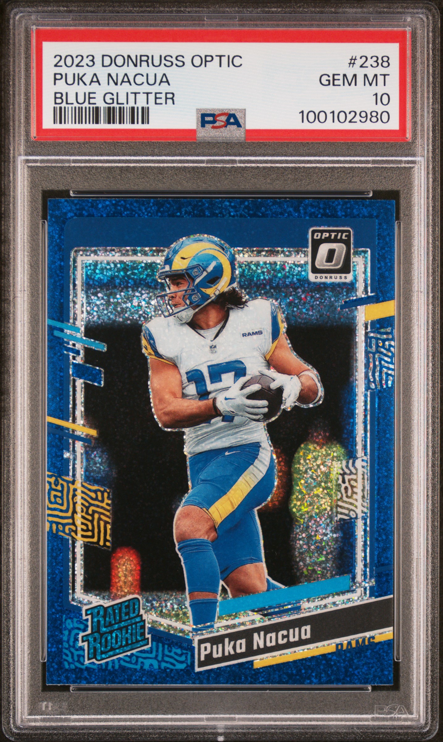 2023 Panini Donruss Optic Puka Nacua #238 (Blue Glitter) Gem Mt 10 front