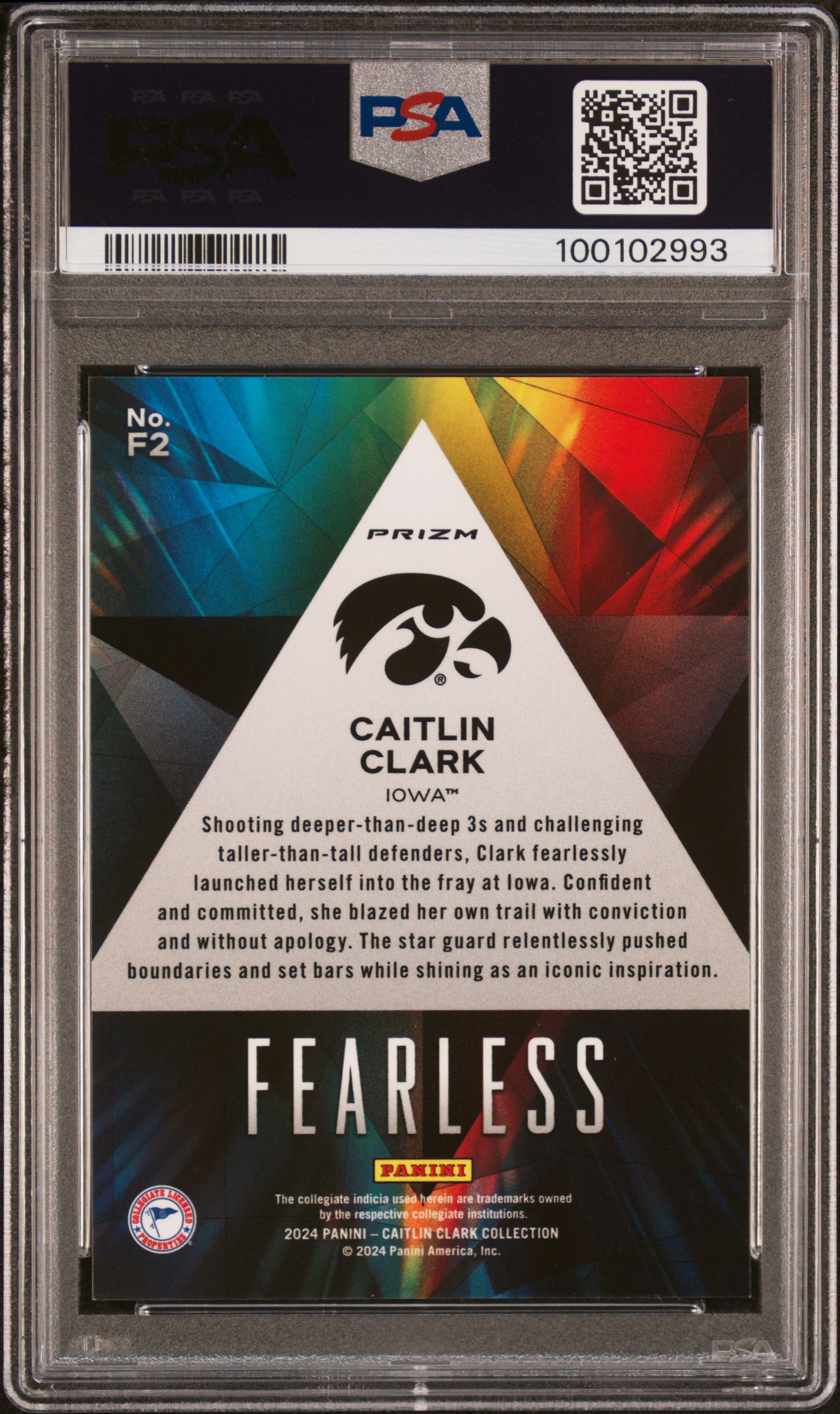 2024 Panini Caitlin Clark Collection Fearless Caitlin Clark #F2 Mint 9 back