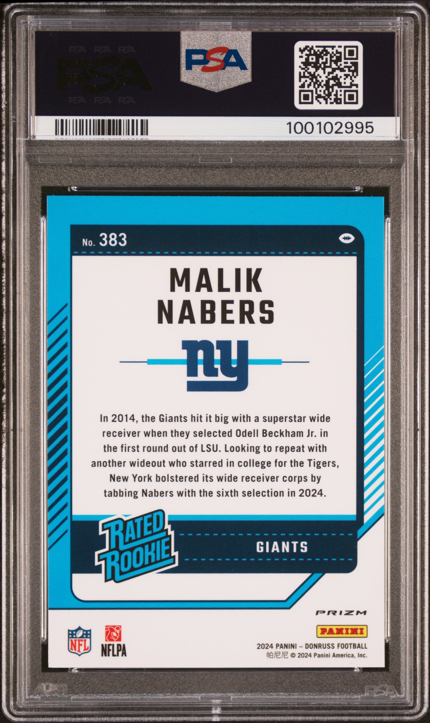 2024 Panini Donruss Malik Nabers #383 (Optic Preview-Red Pandora) Mint 9 back