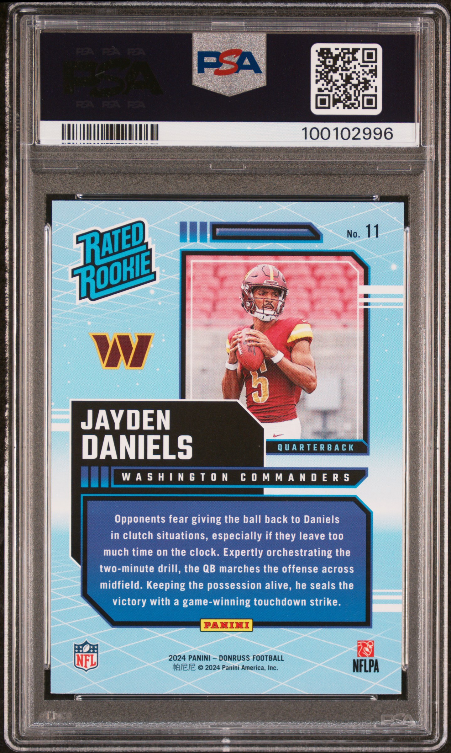 2024 Panini Donruss Rated Rookies Retro Jayden Daniels #11 Gem Mt 10 back