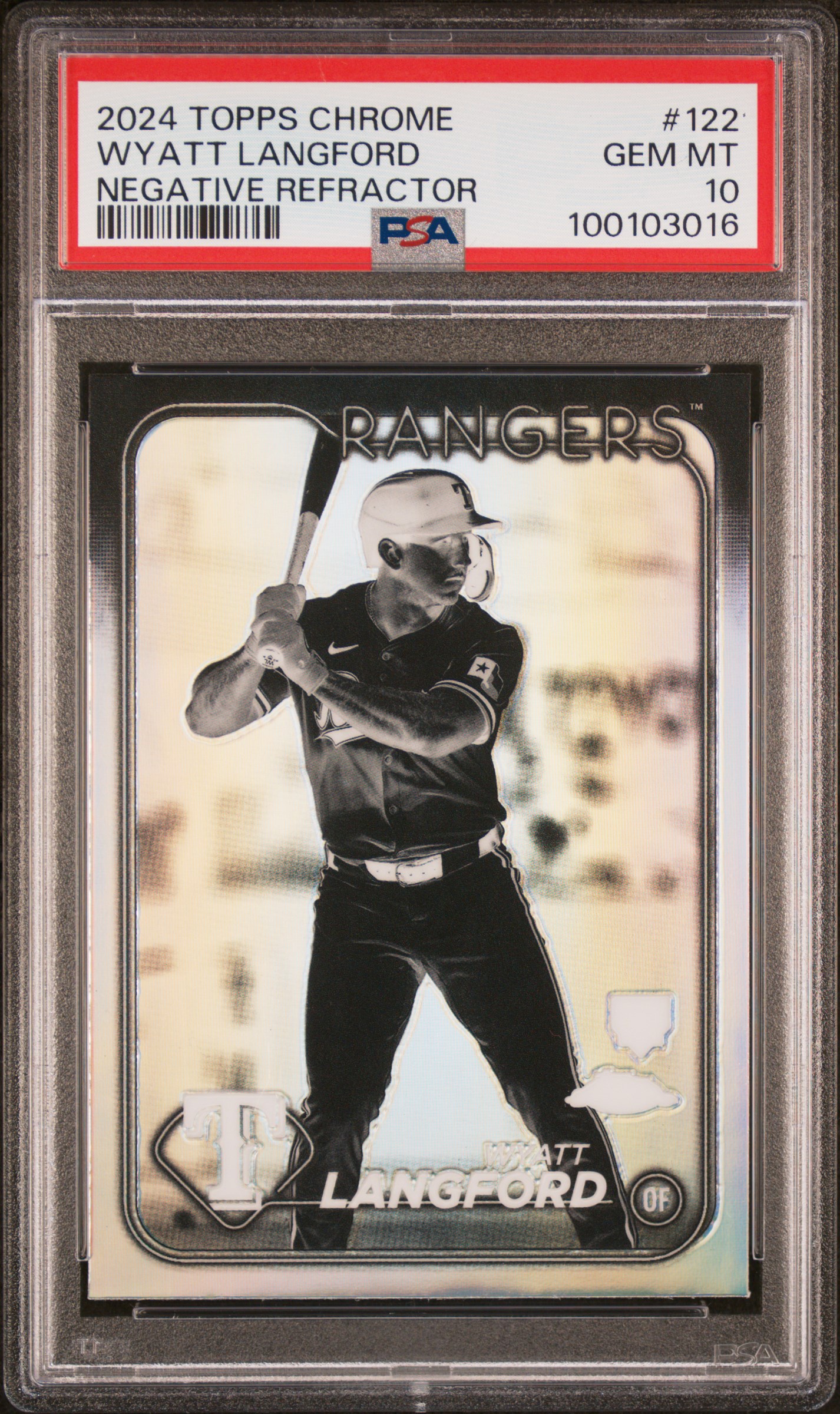 2024 Topps Chrome Wyatt Langford #122 (Negative Refractor) Gem Mt 10 front