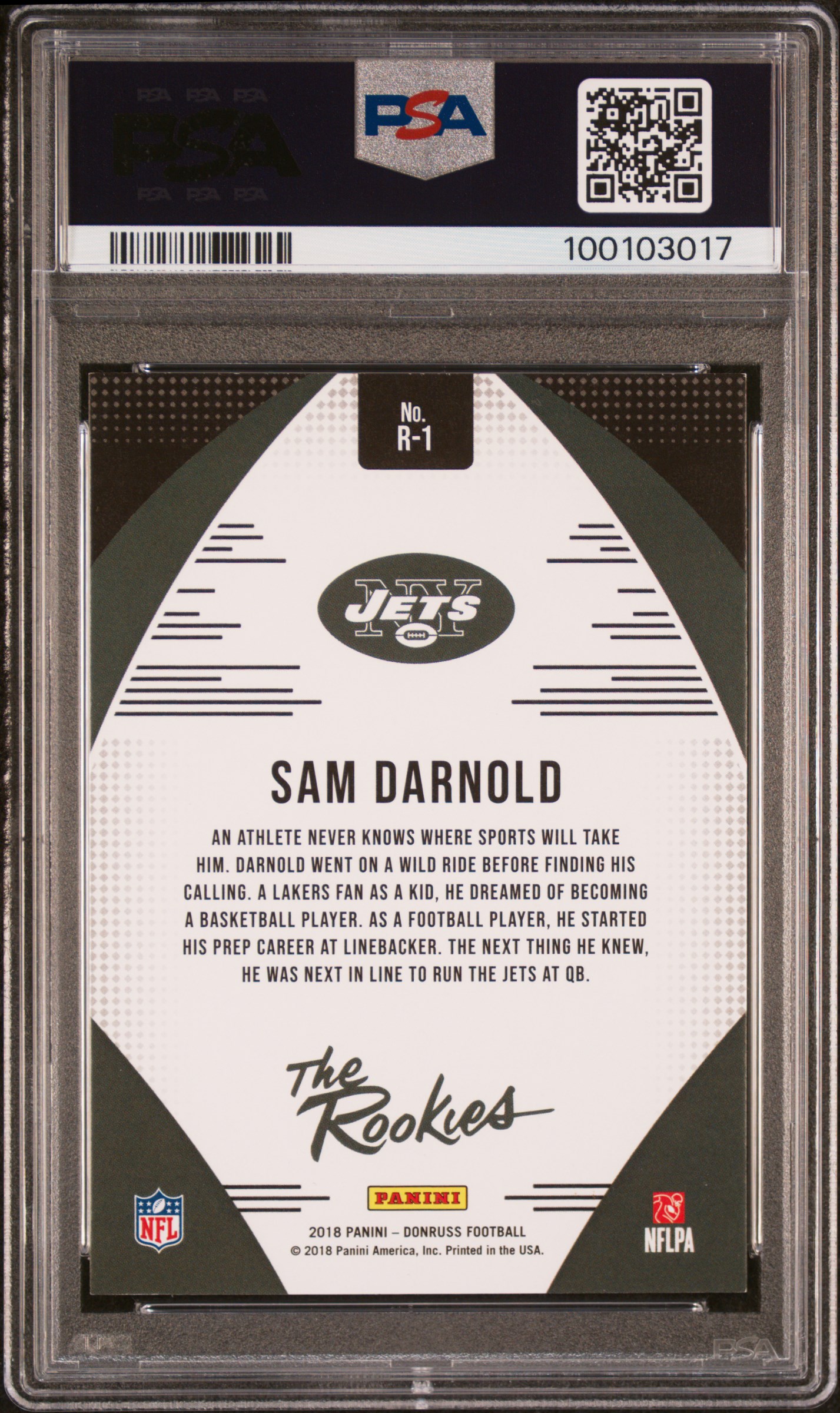2018 Panini Donruss The Rookies Sam Darnold #R1 (The Rookies) Nm-Mt 8 back