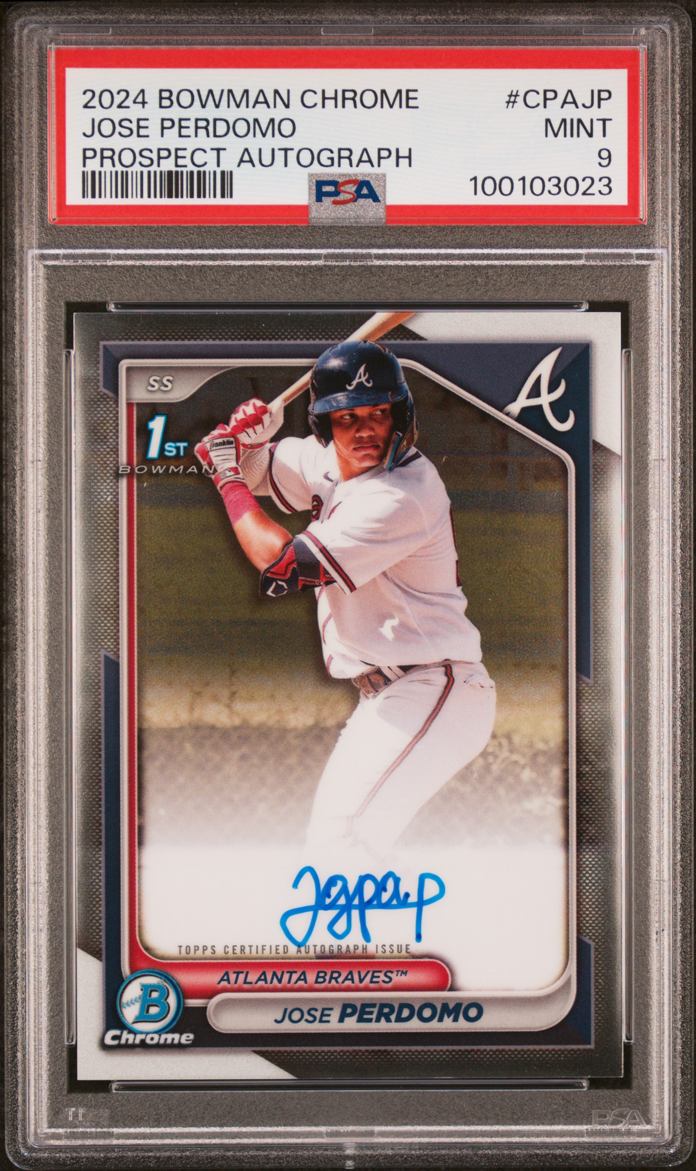 2024 Bowman Chrome Prospect Autographs Jose Perdomo #Cpajp (Prospect Autograph) Mint 9 front